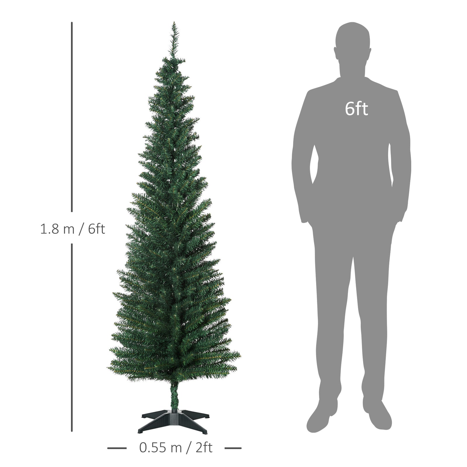 6ft Pencil Artificial Christmas Tree With Solid Stand Tips Green | 6ft | Green