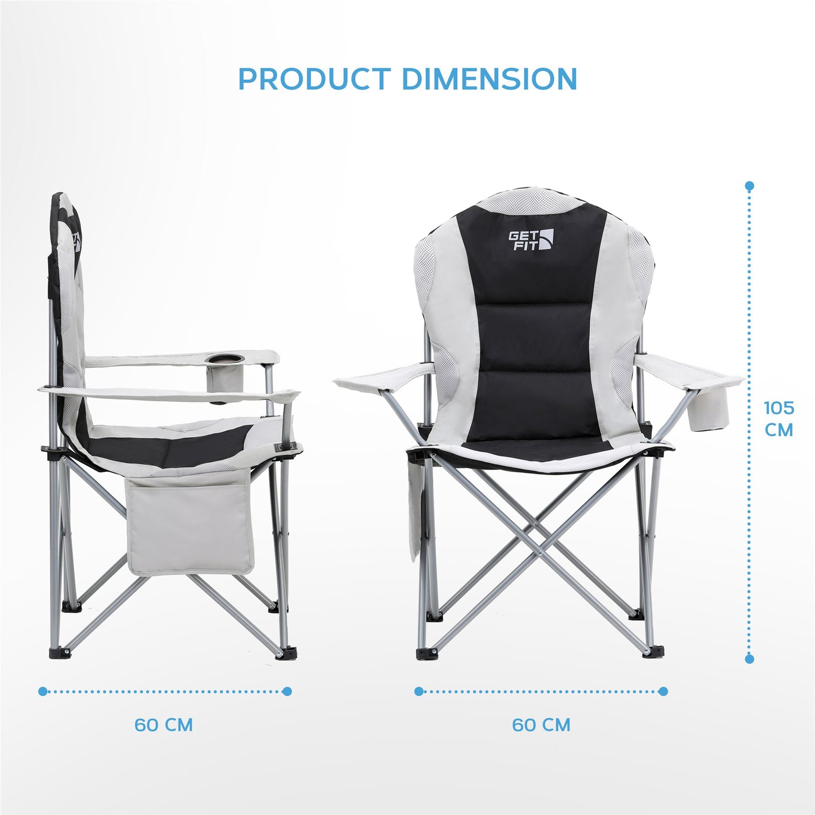 Premium Camping Chair - Thick Padded Folding Chair For Adults With Magazine Pocket, Cup Holder & Carry Bag - Lightweight 3kg - Heavy Duty Foldable Picnic Chair | Set-of-2