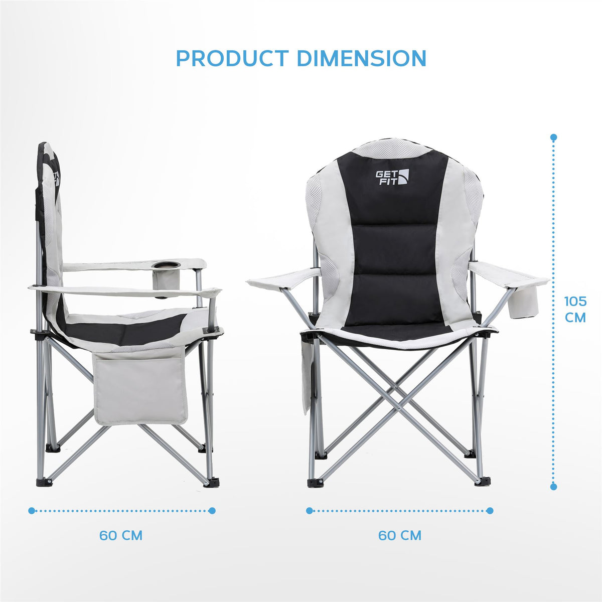Premium Camping Chair - Thick Padded Folding Chair For Adults With Magazine Pocket, Cup Holder & Carry Bag - Lightweight 3kg - Heavy Duty Foldable Picnic Chair | Single
