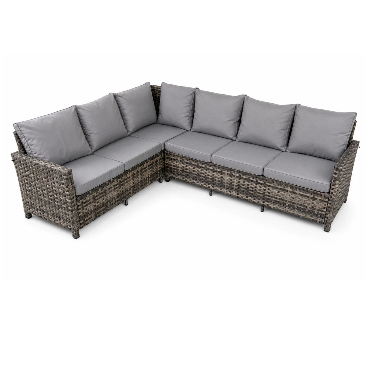 Indoor & Outdoor Living The Maldives Grey Aluminium 9 Seat Corner Gas Firepit Rattan Dining Set