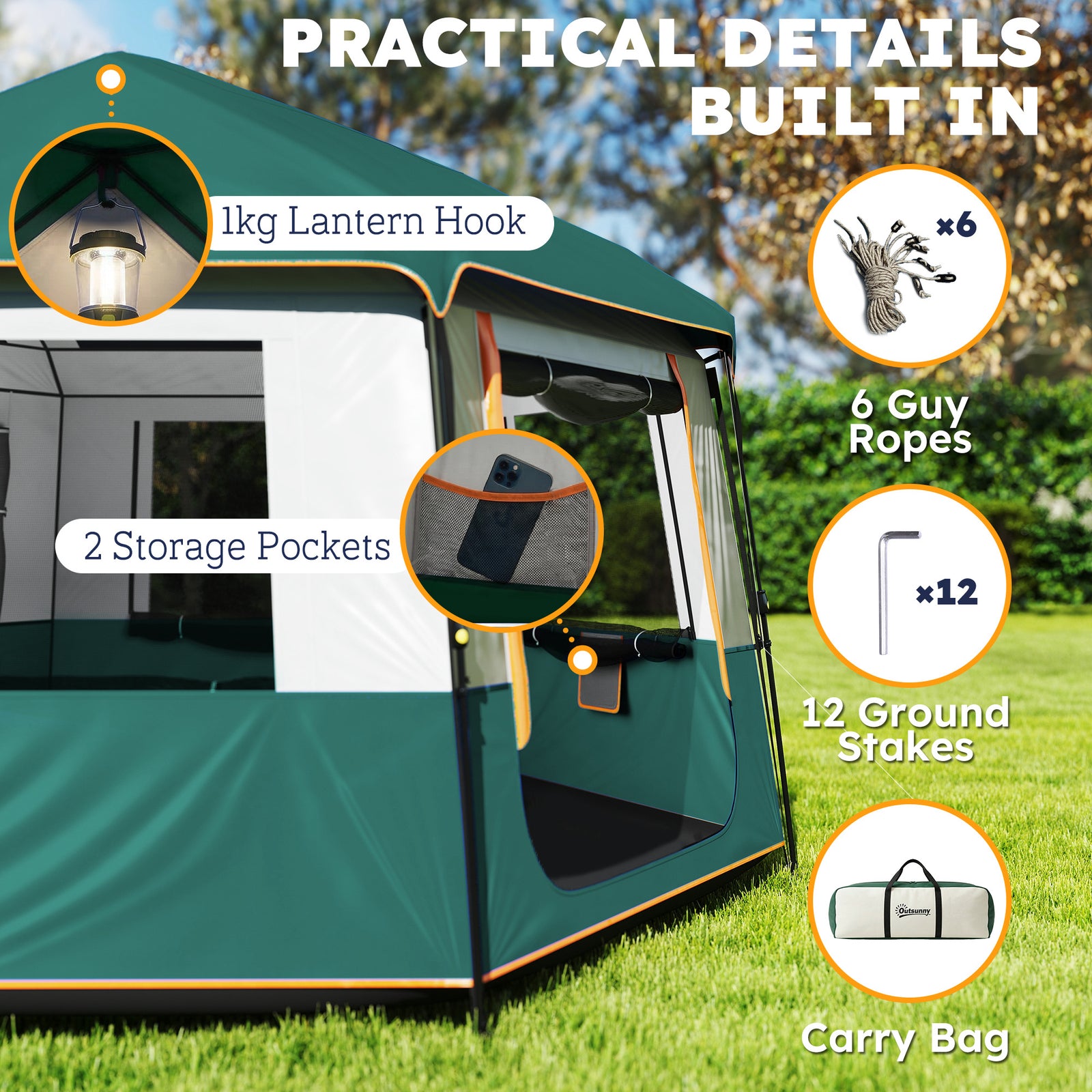 Camping Tent 3000mm Waterproof 4-6  Person | Green