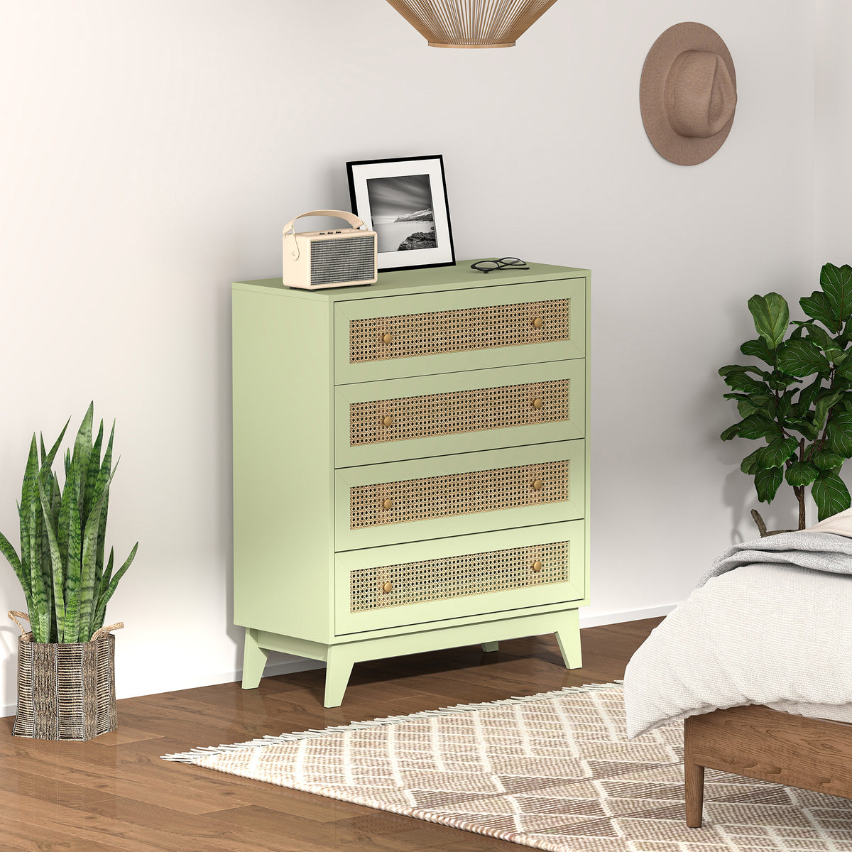 HOMCOM Rattan Chest Of Drawers, 4 Drawer Unit Storage Organiser For Bedroom