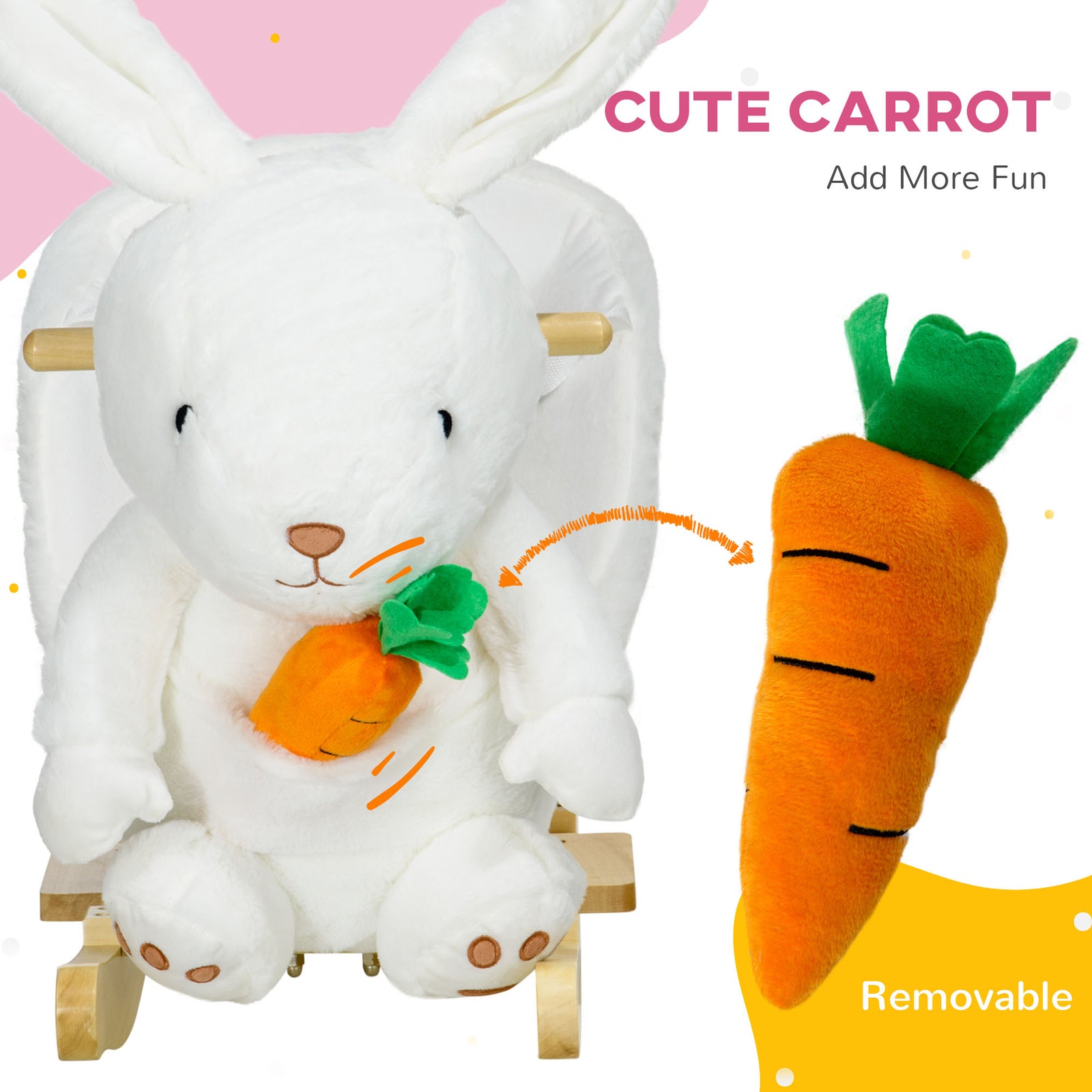 Kids Rabbit-shaped Rocking Horse W/ Realistic Sounds, Safety Belt - White