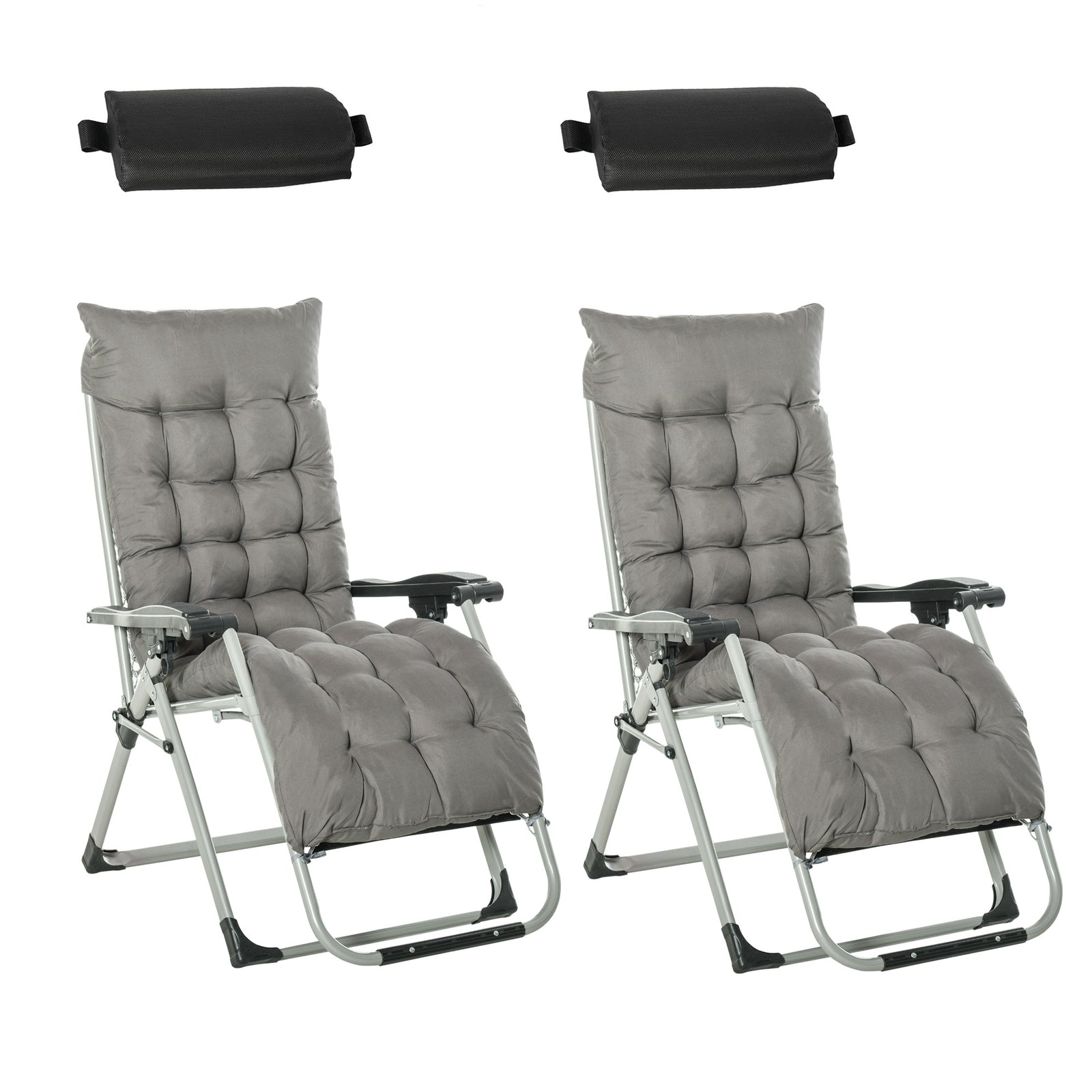 2 Pcs Reclining Zero Gravity Chair Folding Lounger Cushion | Dark Grey