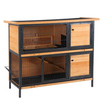 2-story Wooden Metal Rabbit Hutch Bunny Cage W/ Ramp Feeding Trough