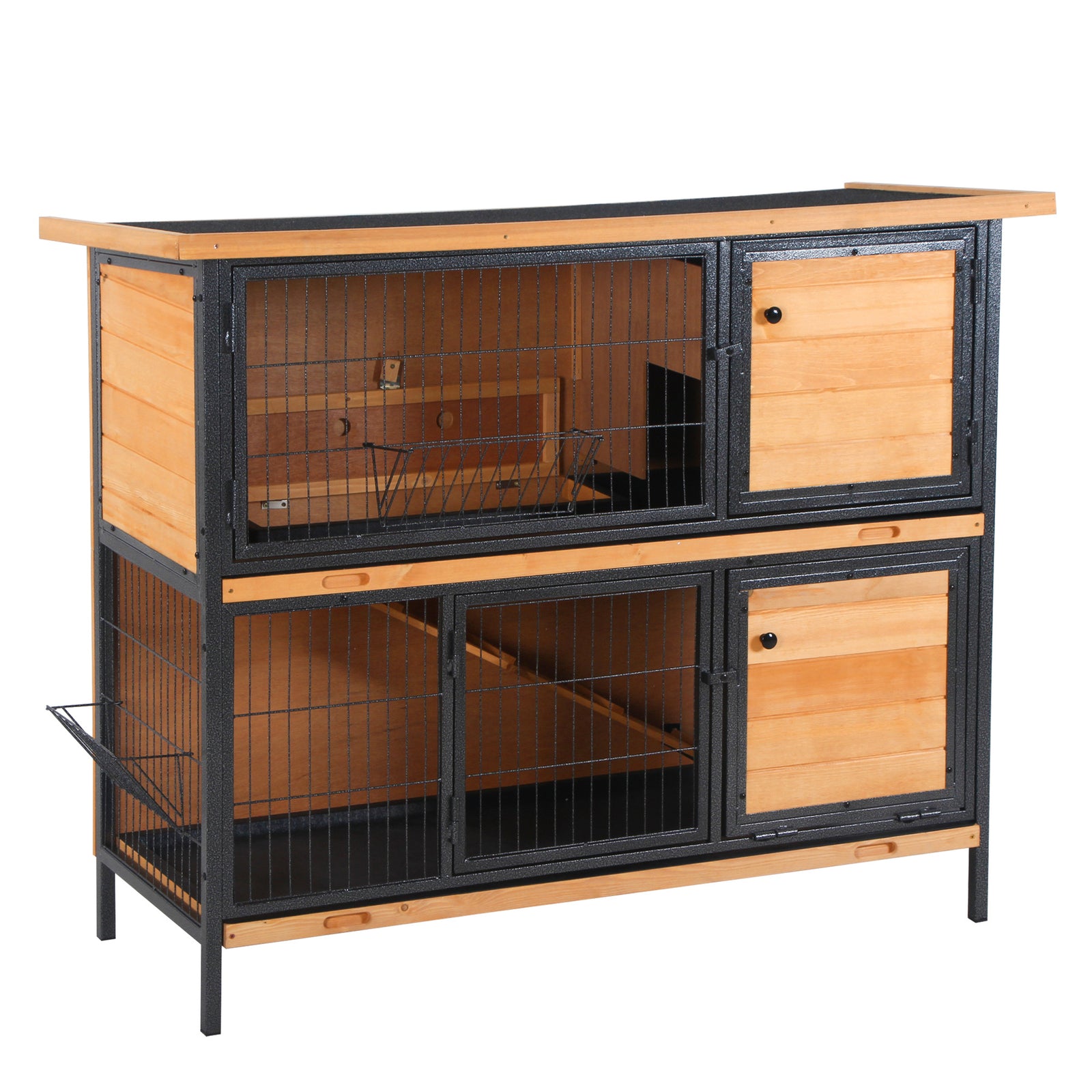 2-story Wooden Metal Rabbit Hutch Bunny Cage W/ Ramp Feeding Trough