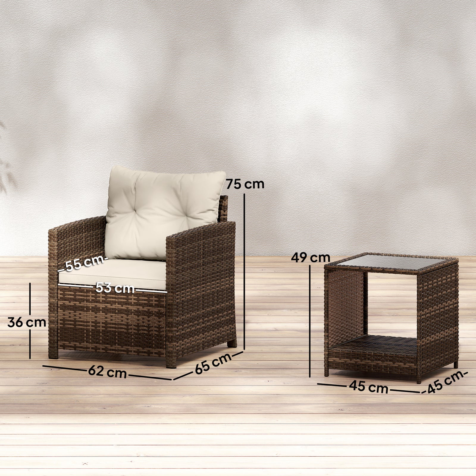 Rattan Garden Furniture Bistro Set With Cushion | Brown
