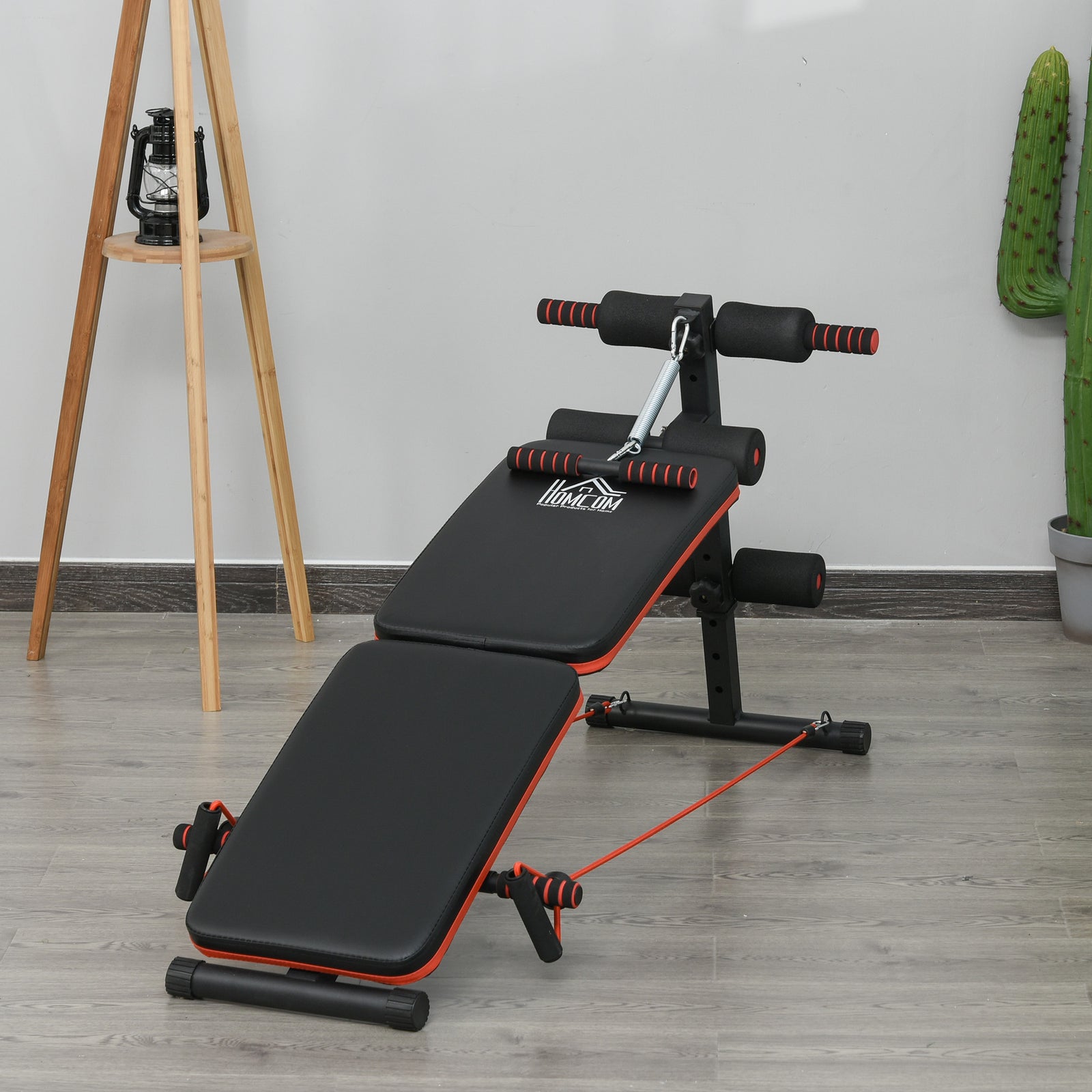 Foldable Sit Up Bench With Arm Pulling Rope | Black