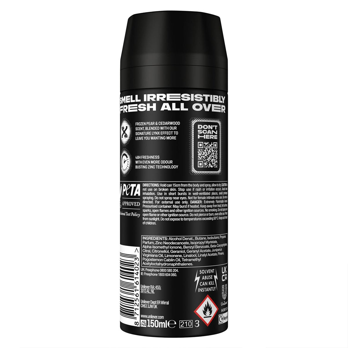Black Body Spray Deodorant 48hrs High Definition Fragrance 150ml | Set of 18