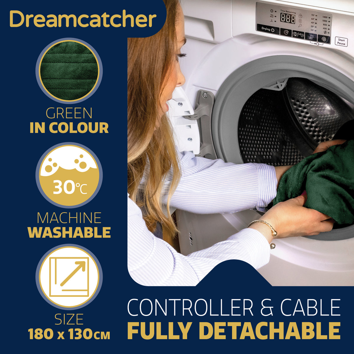 Deluxe  Xl Electric Throw Heated Double Over Blanket Soft Fleece 9 Heat & 12hr Timer Settings | XL | Green