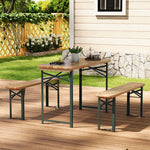 Outdoor Wooden 3-piece Garden Table Bench Furniture Set