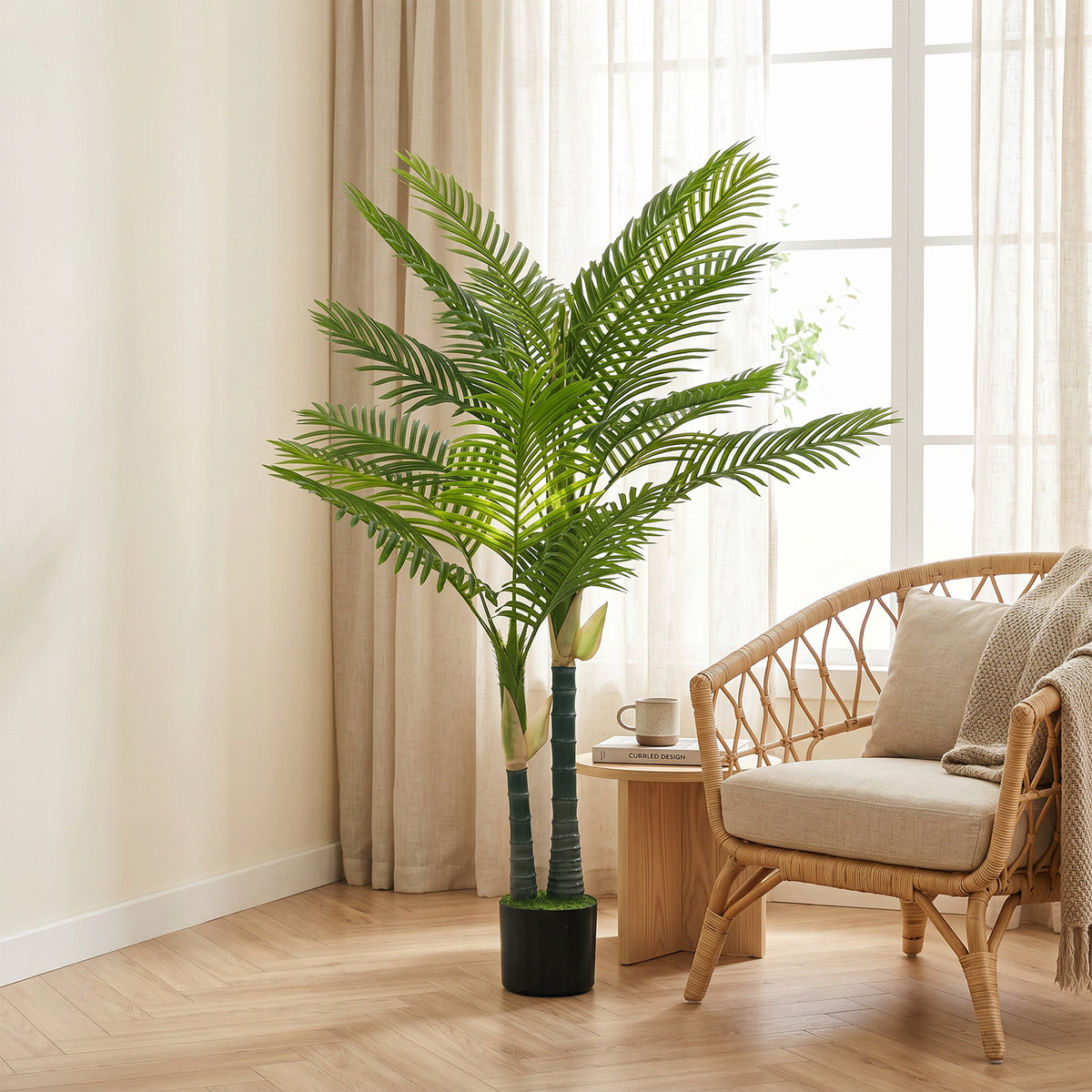 HOMCOM Artificial Palm Tree With Peva Leaves In Pot, Green
