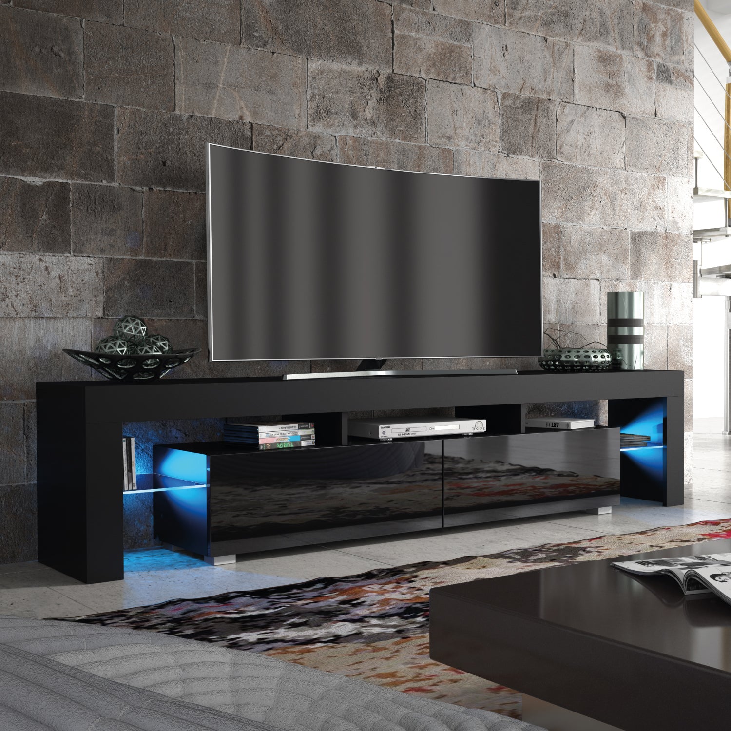 Nova Tv Unit 200cm With Led Lights | Black