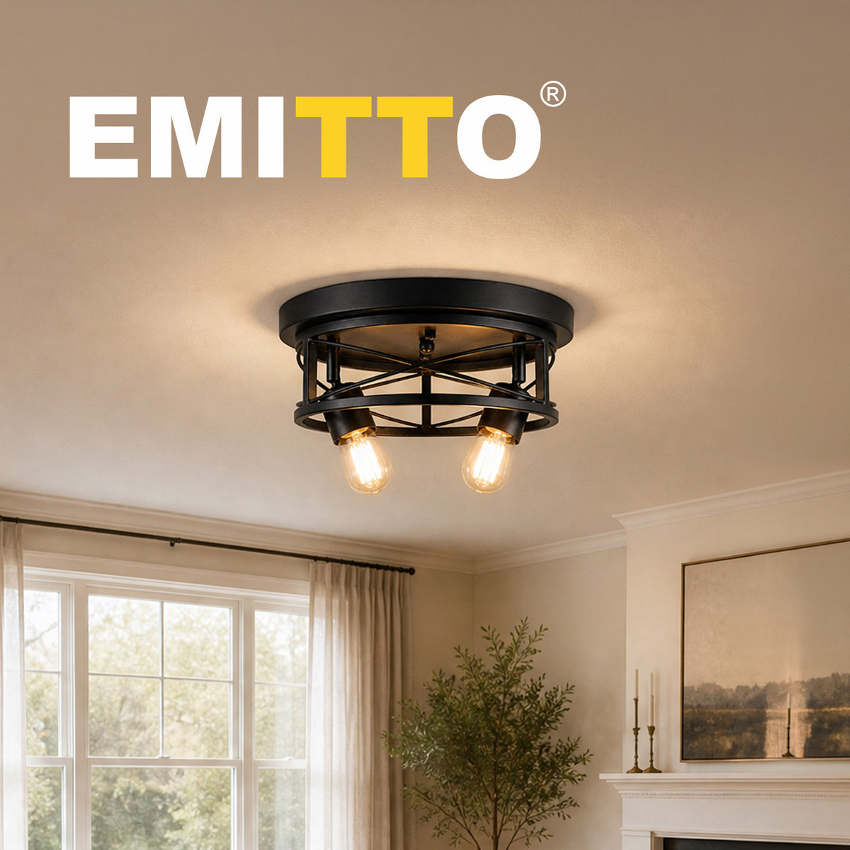 Emitto Ceiling Lights E27 Metal Cage 90° Adjustable Heads Kitchen Fixture Black