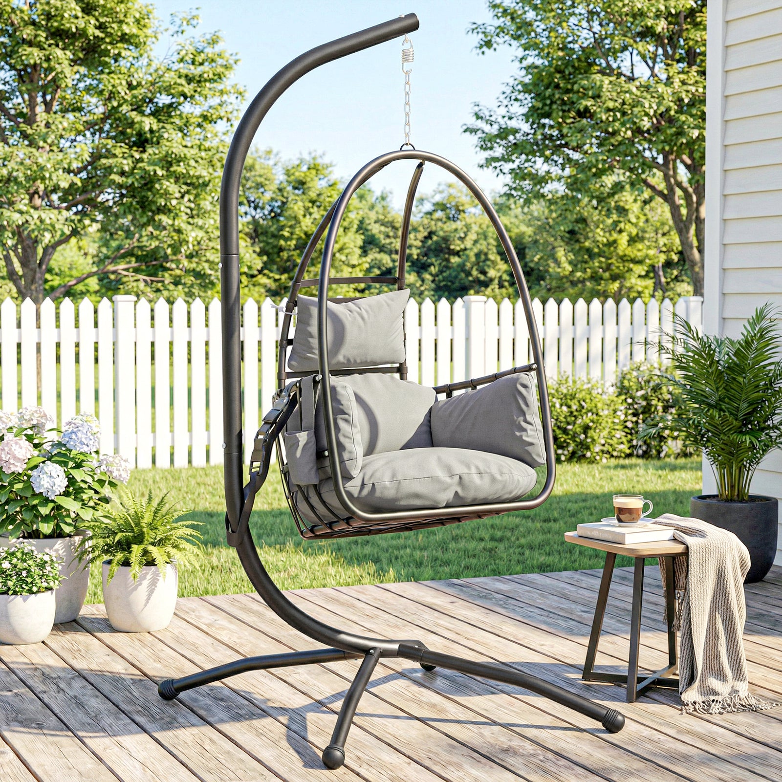 Hanging Egg Chair, Swinging Hammock Chair With Stand, Dark Grey
