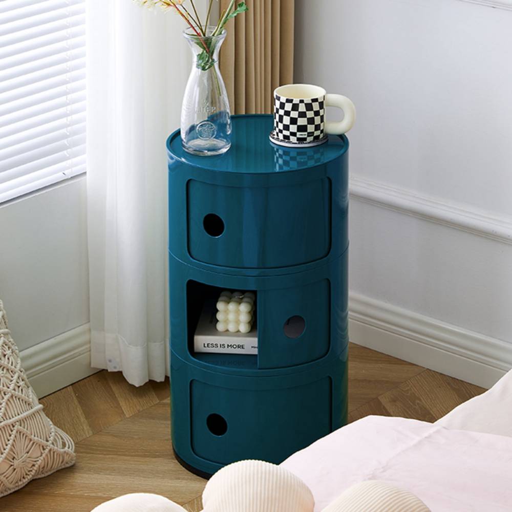 Cylindrical Multi-tiered Plastic Storage Drawer Unit | Blue