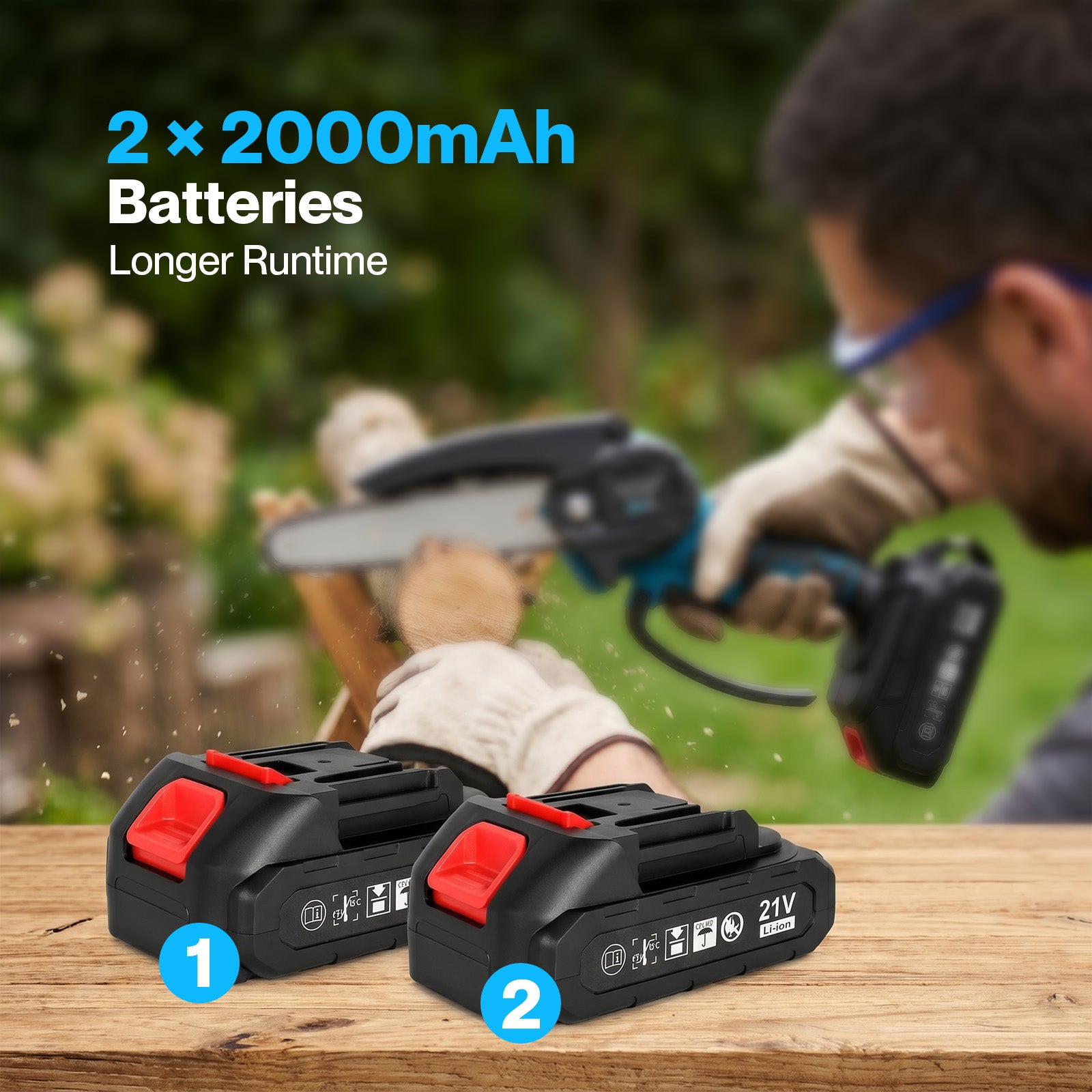 Mini Chainsaw Cordless 6in And 8in Dual Bar Garden Pruning Black Blue | Blue