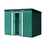 4x8ft Metal Storage Shed With Double Doors,ventilation And Foundation Frame Flat Roof Outdoor Tool Shed For Garden | Dark Green