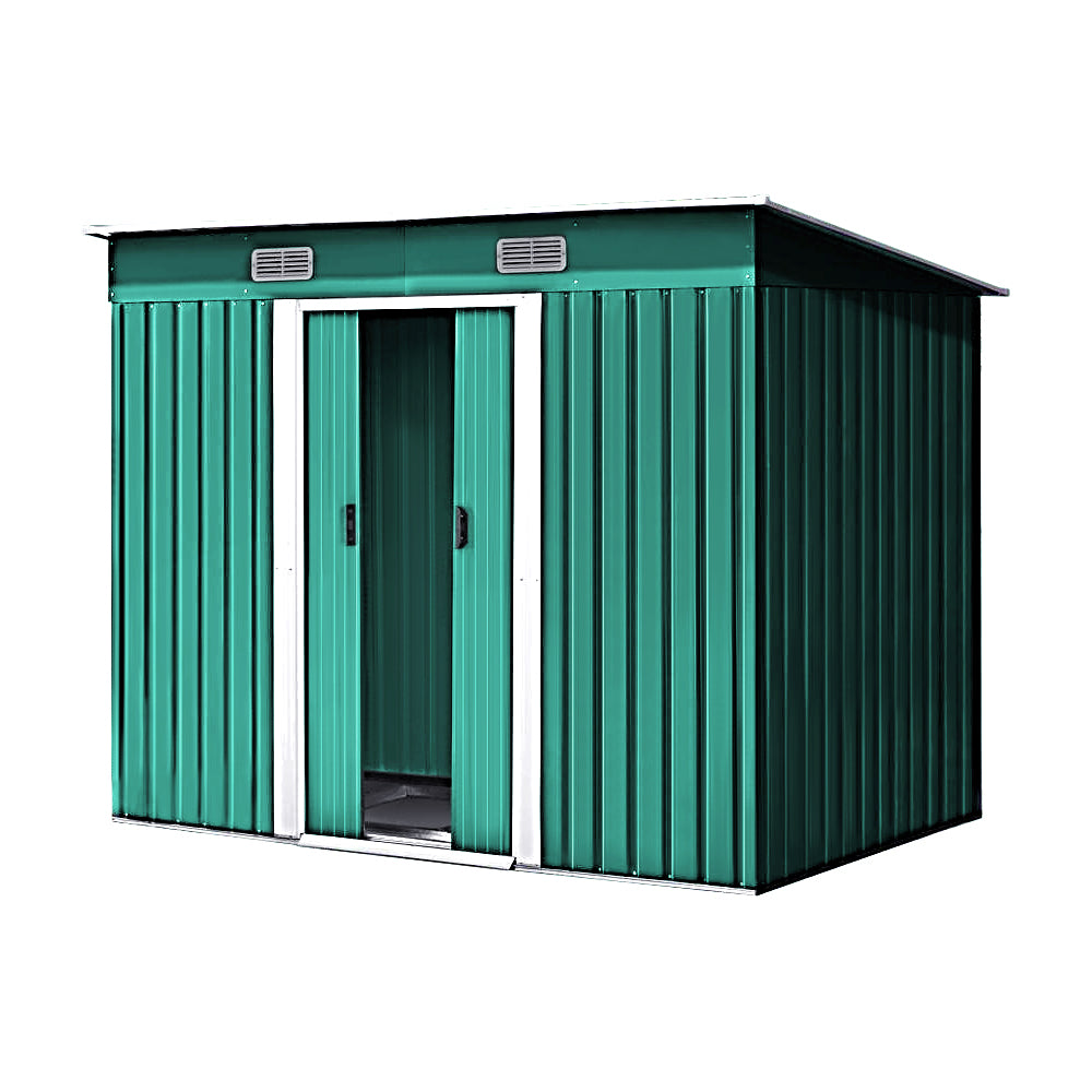 4x8ft Metal Storage Shed With Double Doors,ventilation And Foundation Frame Flat Roof Outdoor Tool Shed For Garden | Dark Green