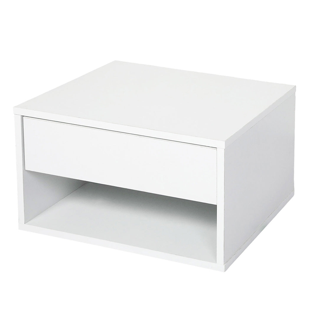 Bedside Table Floating Set Of 2 Wall Mounted Drawer Open Shelf White | White