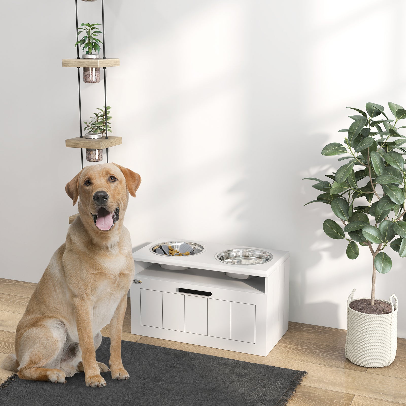 Raised Dog Bowl, Elevated Dog Bowls With Slow Feeder Dog Bowl | White