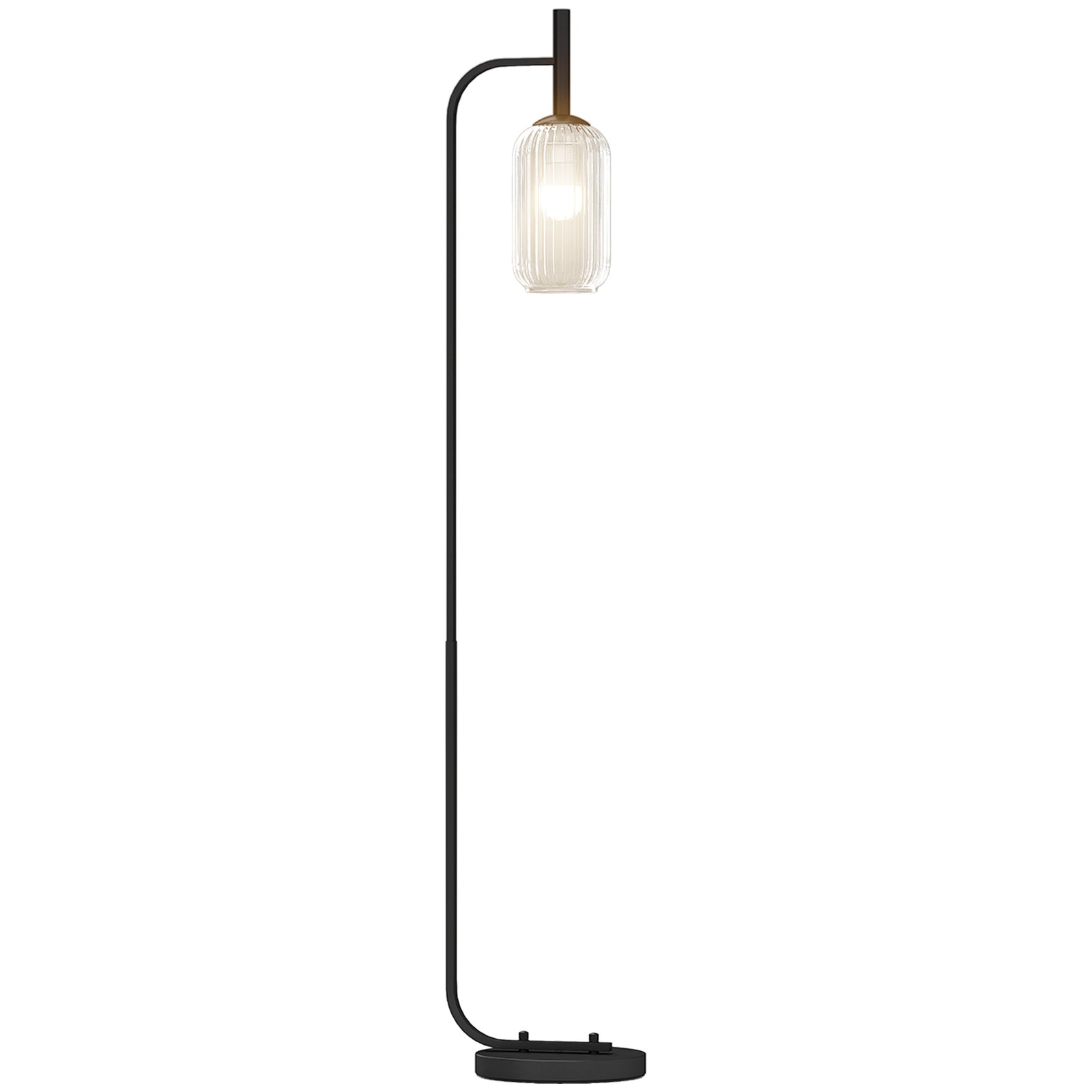 Modern Floor Lamp With Glass Lampshade, Foot Switch For Living Room | Black
