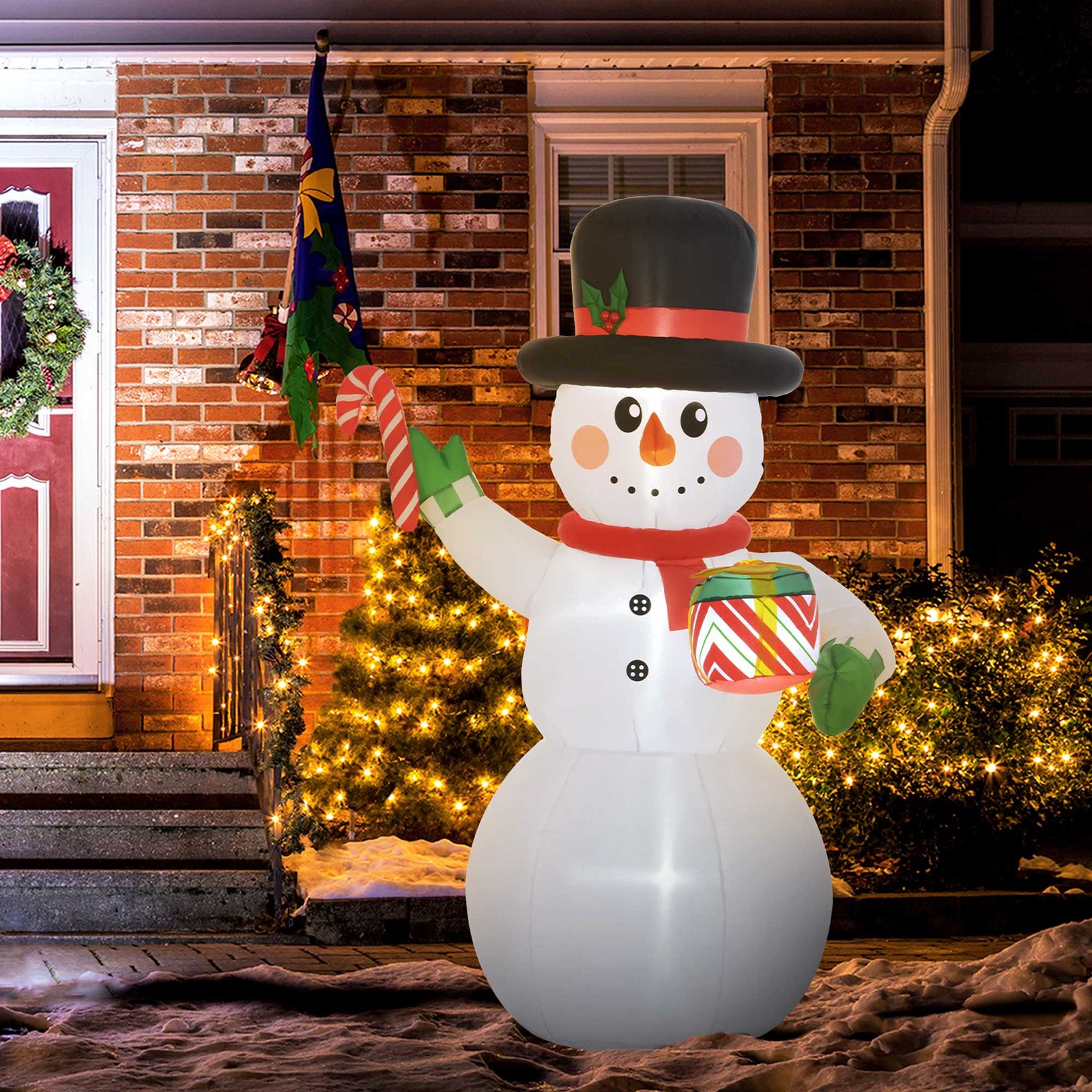 6ft Inflatable Snowman With Candy Cane And Gift Box Party