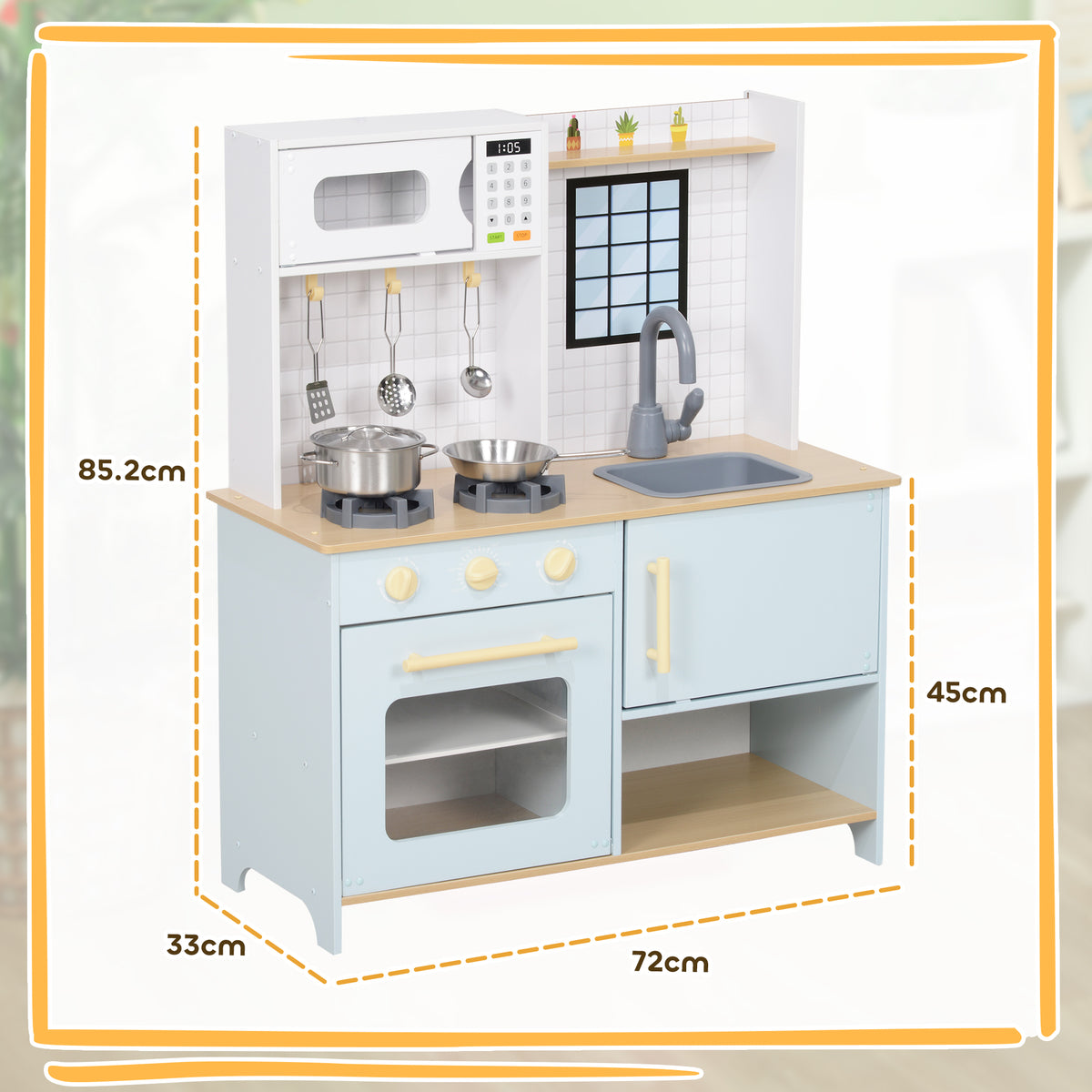 AIYAPLAY Play Kitchen, Kids Kitchen Playset With Light & Sound Stove