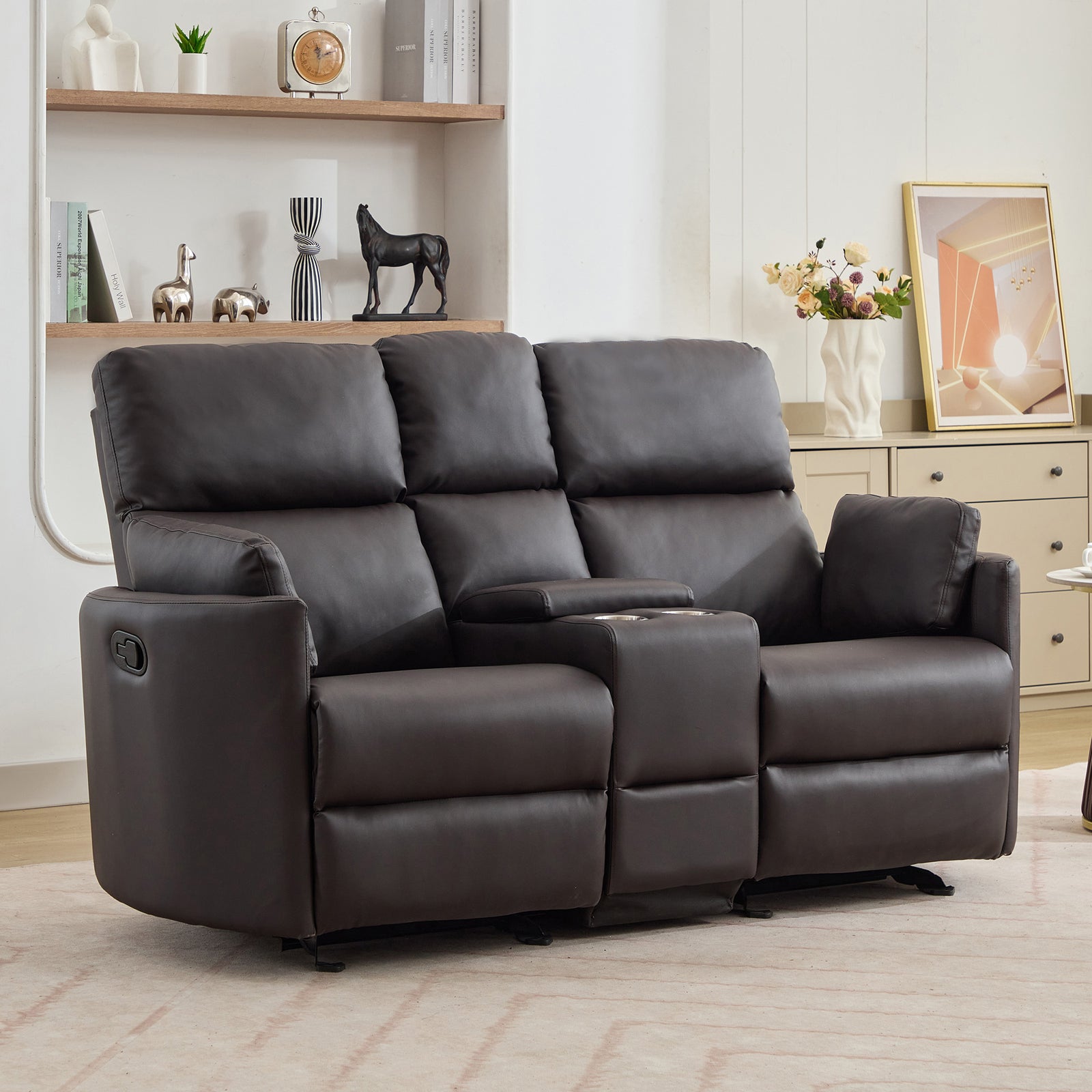 Hudson 2 Seat Rocker Recliner Sofa With Centre Console | Brown