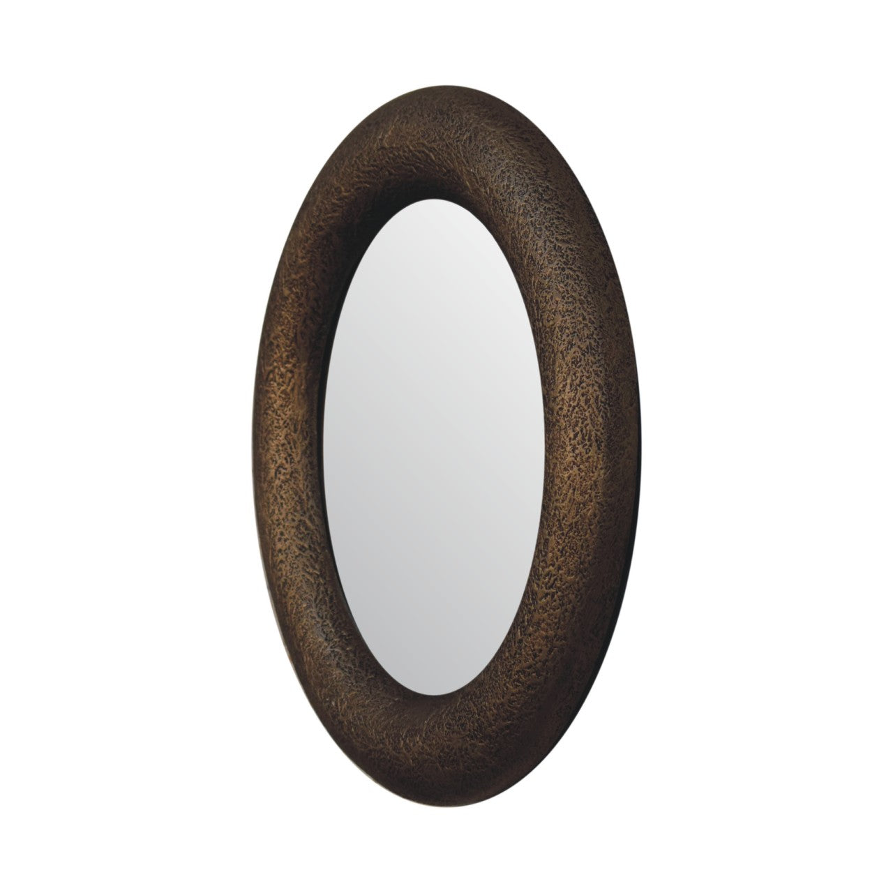 Solid Mango Wood Round Metallic Hammered Mirror