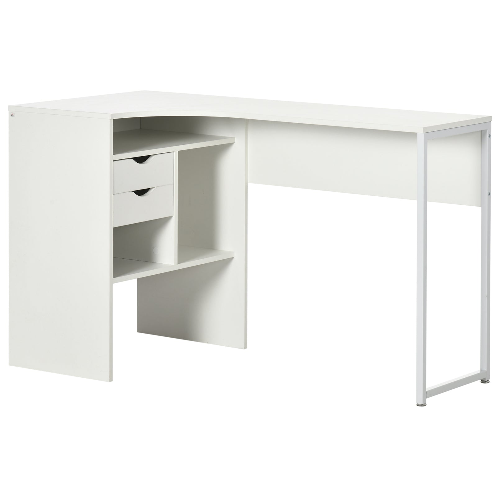L-shaped Corner Computer Desk Study Table W/ Storage Shelf | White