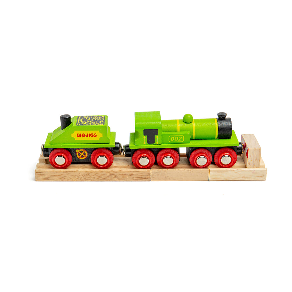Wooden Big Green Engine with Carriage