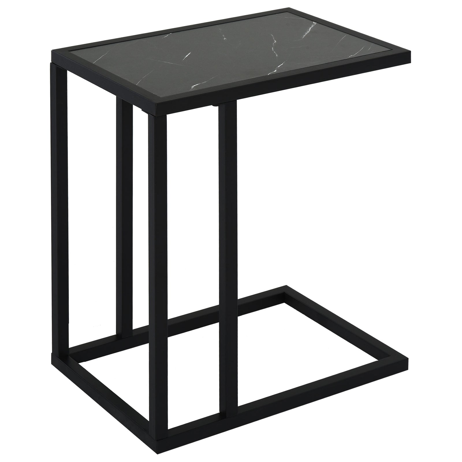 C Shape Side Table Marble-effect Top Metal Frame | Black