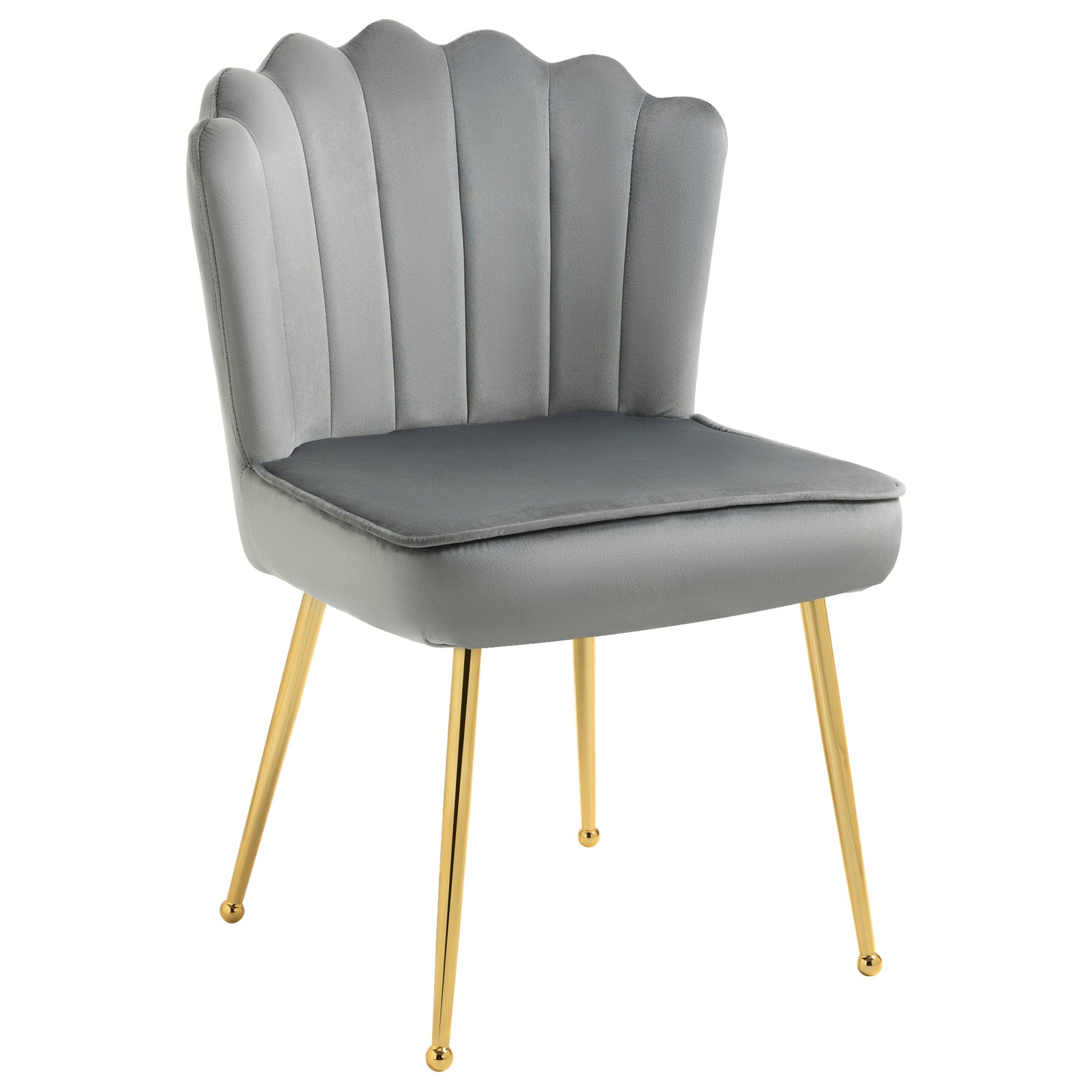 Velvet-feel Shell Accent Chair Bedroom Lounge Metal Legs | One Size | Gray