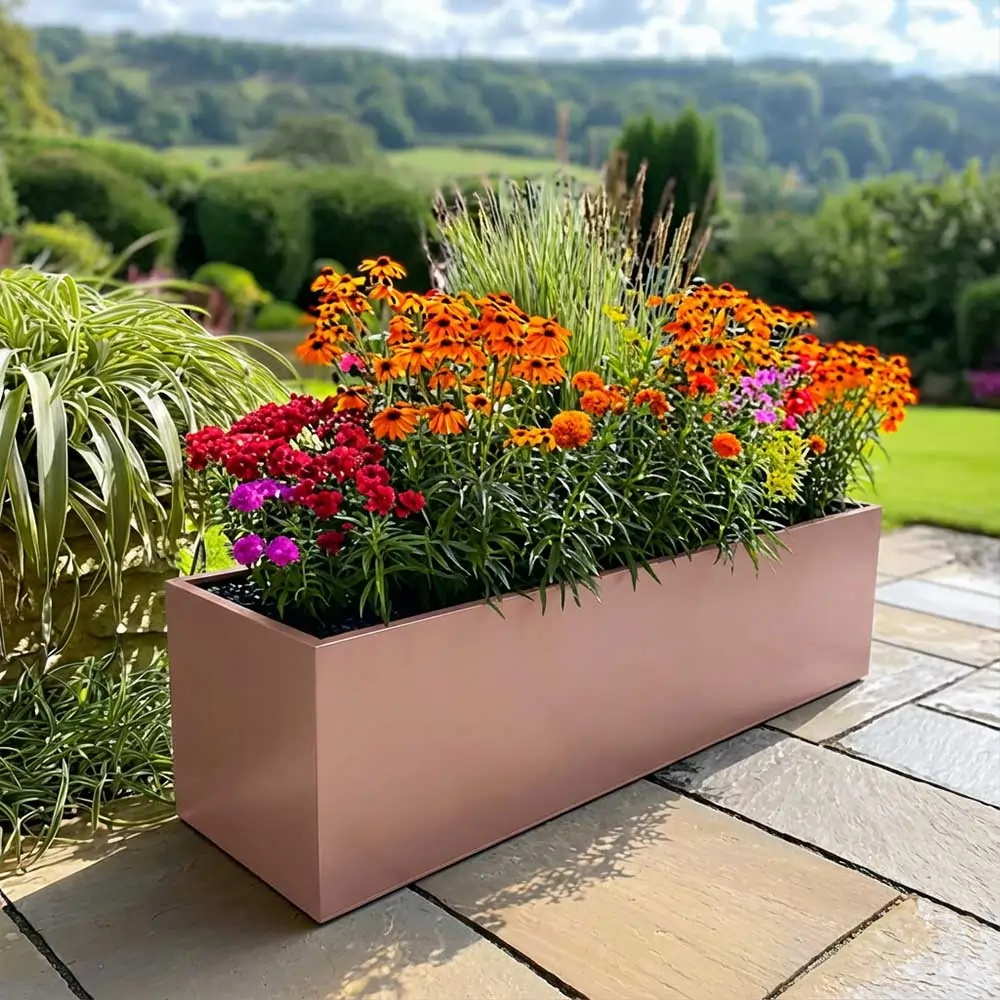 Zinc Galvanised Trough Planter | 100cm x 40cm x 40cm | Rose Gold