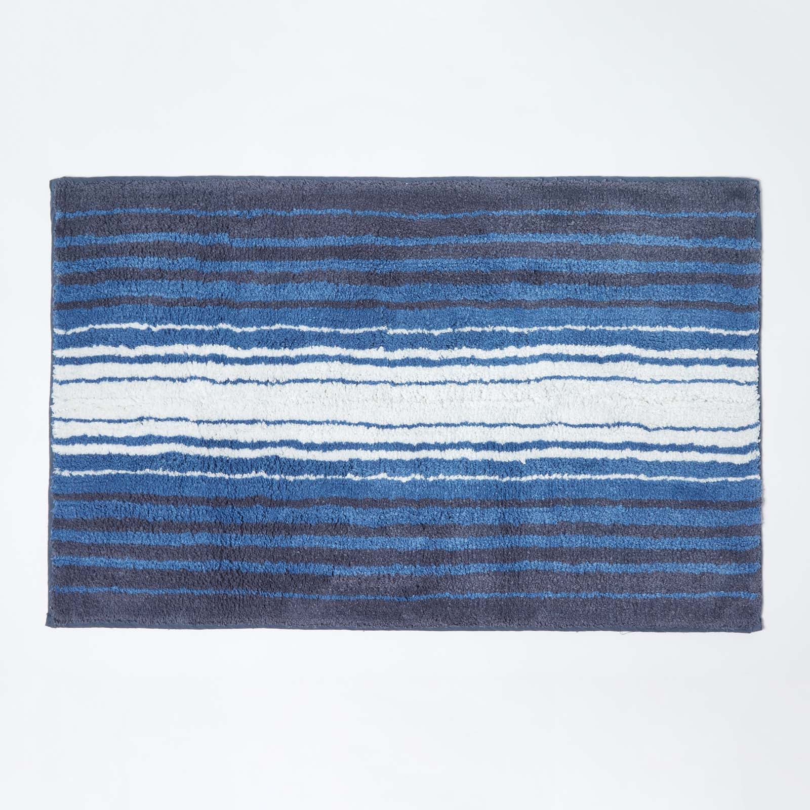 Stripe Cotton Bath Mat | 50 x 80cm | Blue & White