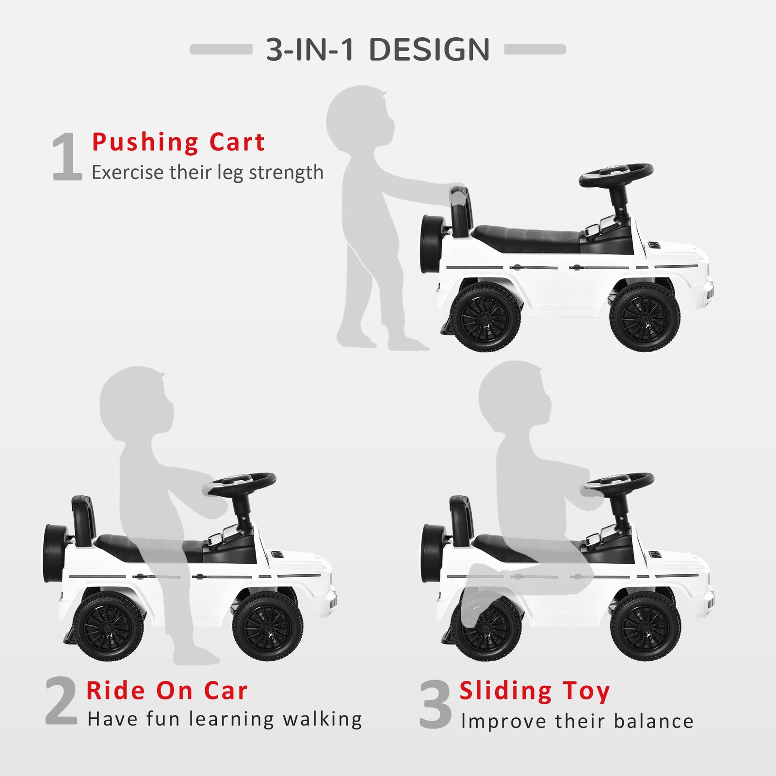 Benz G350 Kids Ride On Sliding Car W/ Under Seat Storage No Power | White
