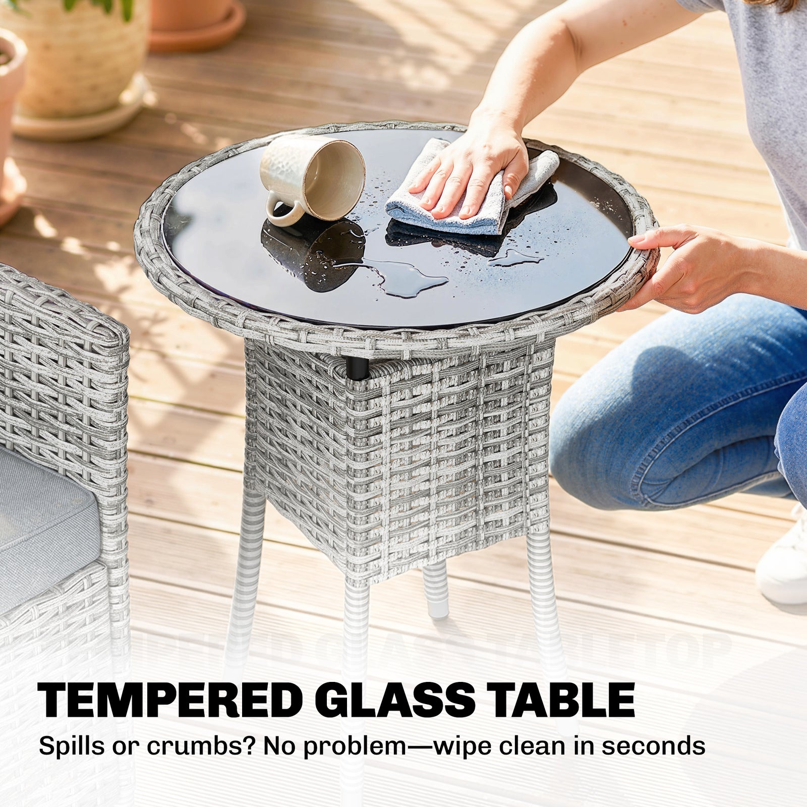 Rattan Bistro Set, Reclining Garden Chairs And Table | Light Grey