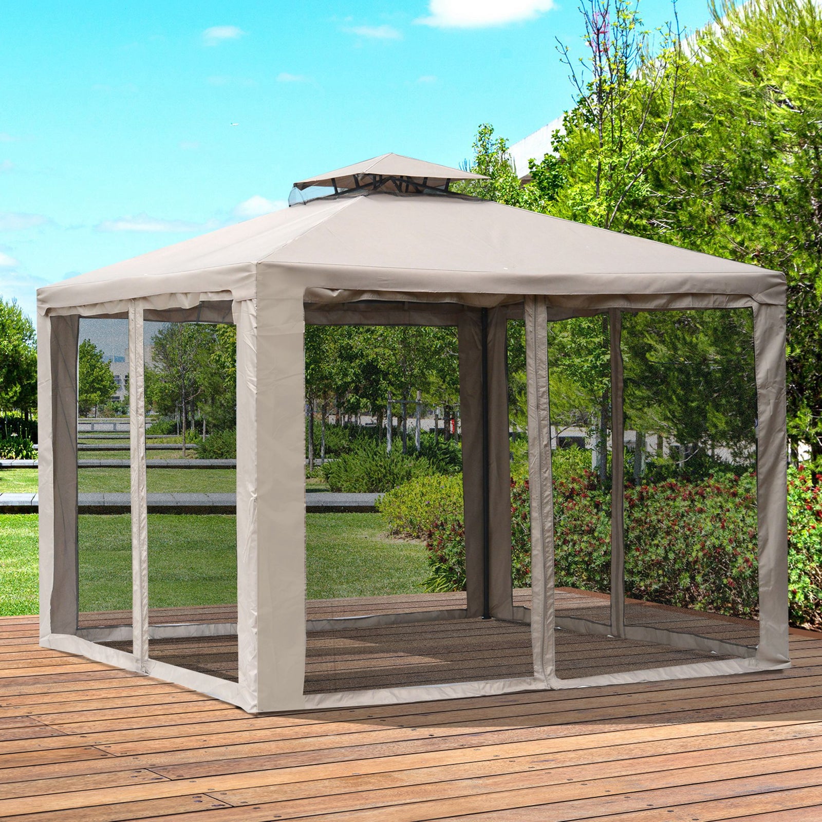 3 X 3 M Metal Gazebo Garden Outdoor 2-tier Roof Marquee | Brown