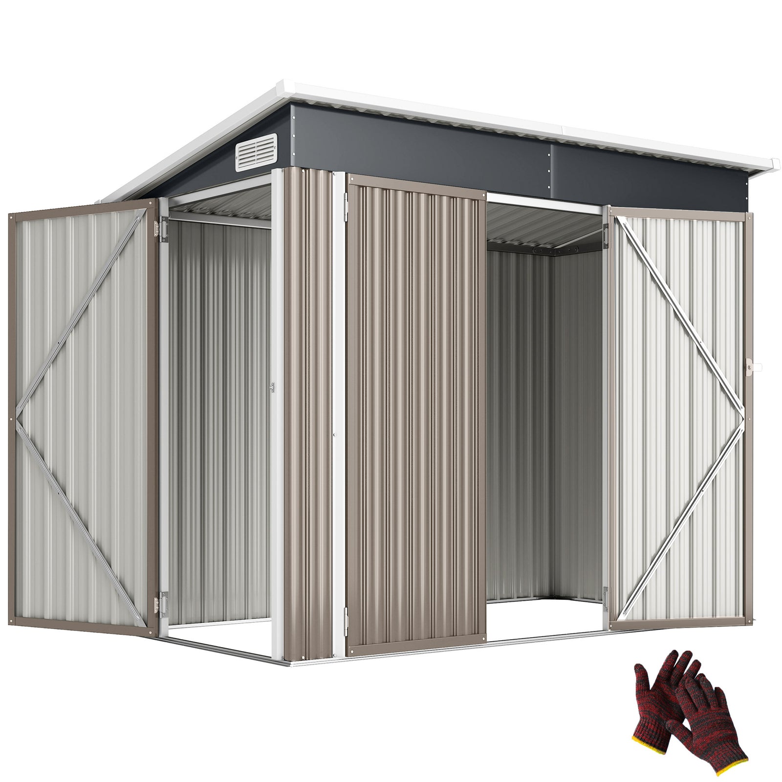 Outdoor Storage Shed, 7.5 X 4.3ft Metal Garden Shed | Light Grey