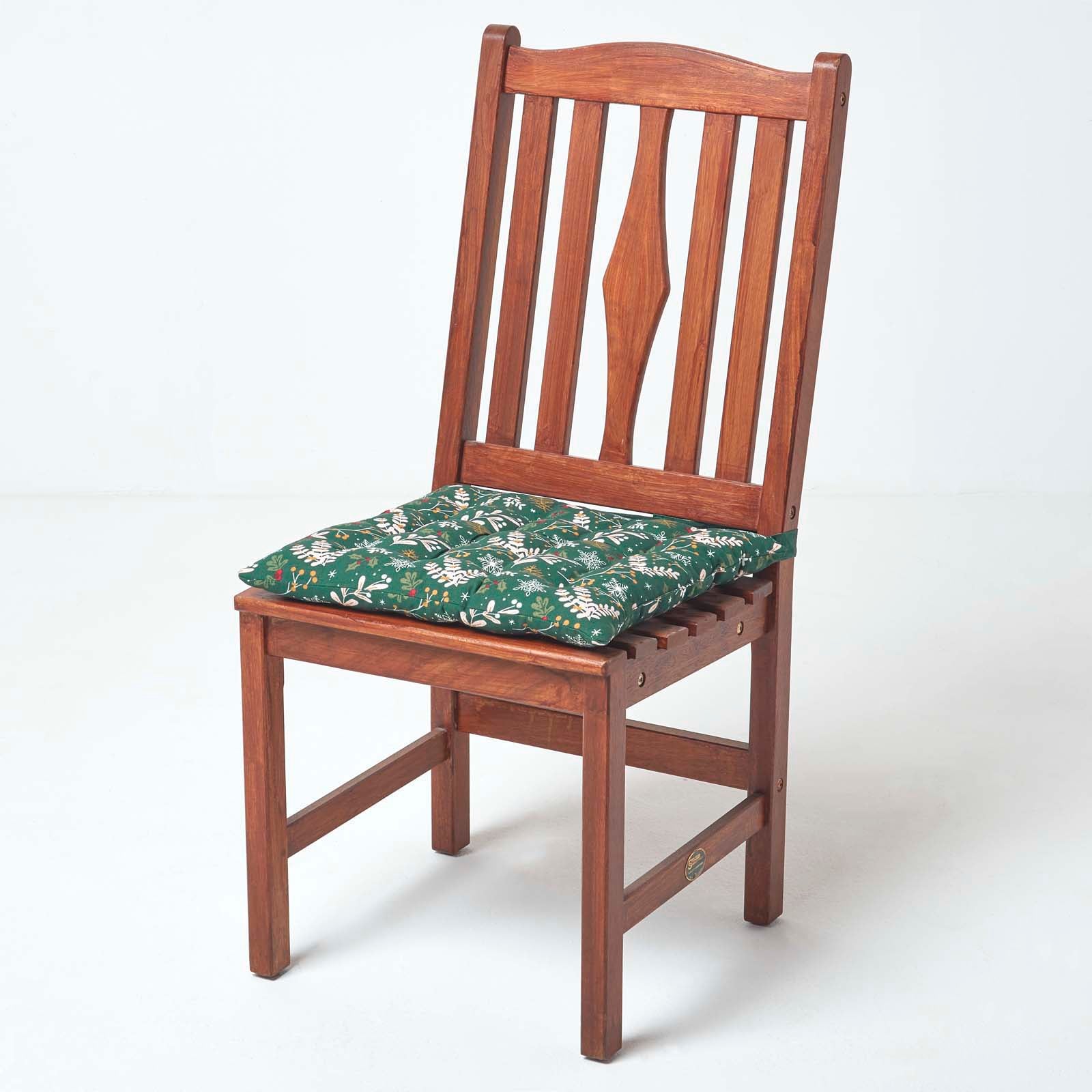 Christmas Seat Pad With Straps 100% Cotton 40 x 40cm | 40cm x 40cm | Green