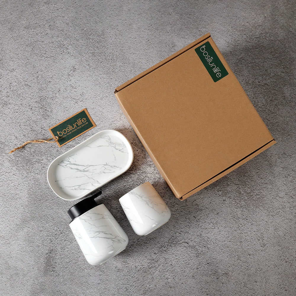 Marble 3-piece Bathroom Set Recycled Ceramic Eco-clay - Liquid
