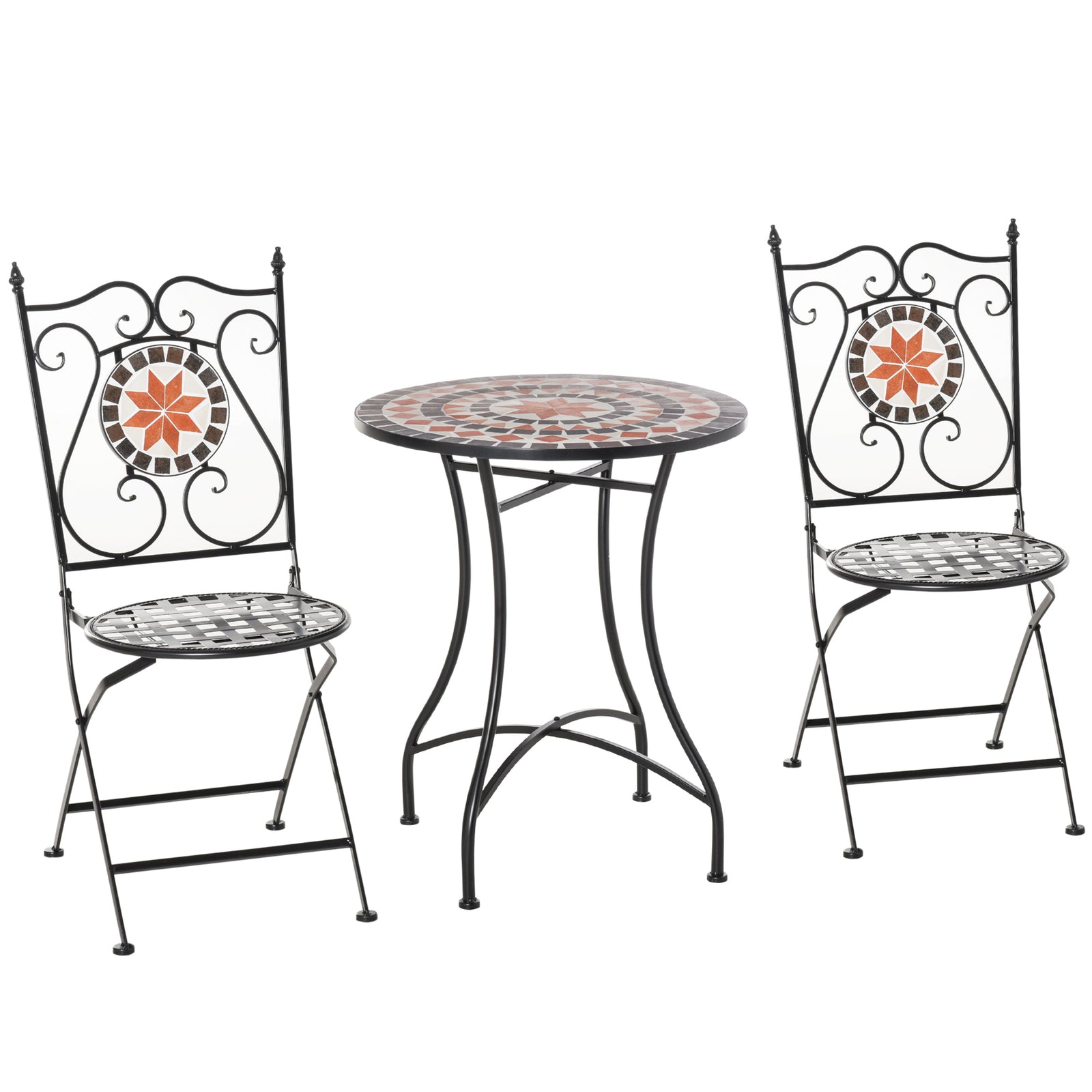 3pcs Garden Set 1 Ceramic Tile Table And 2 Foldable Chairs