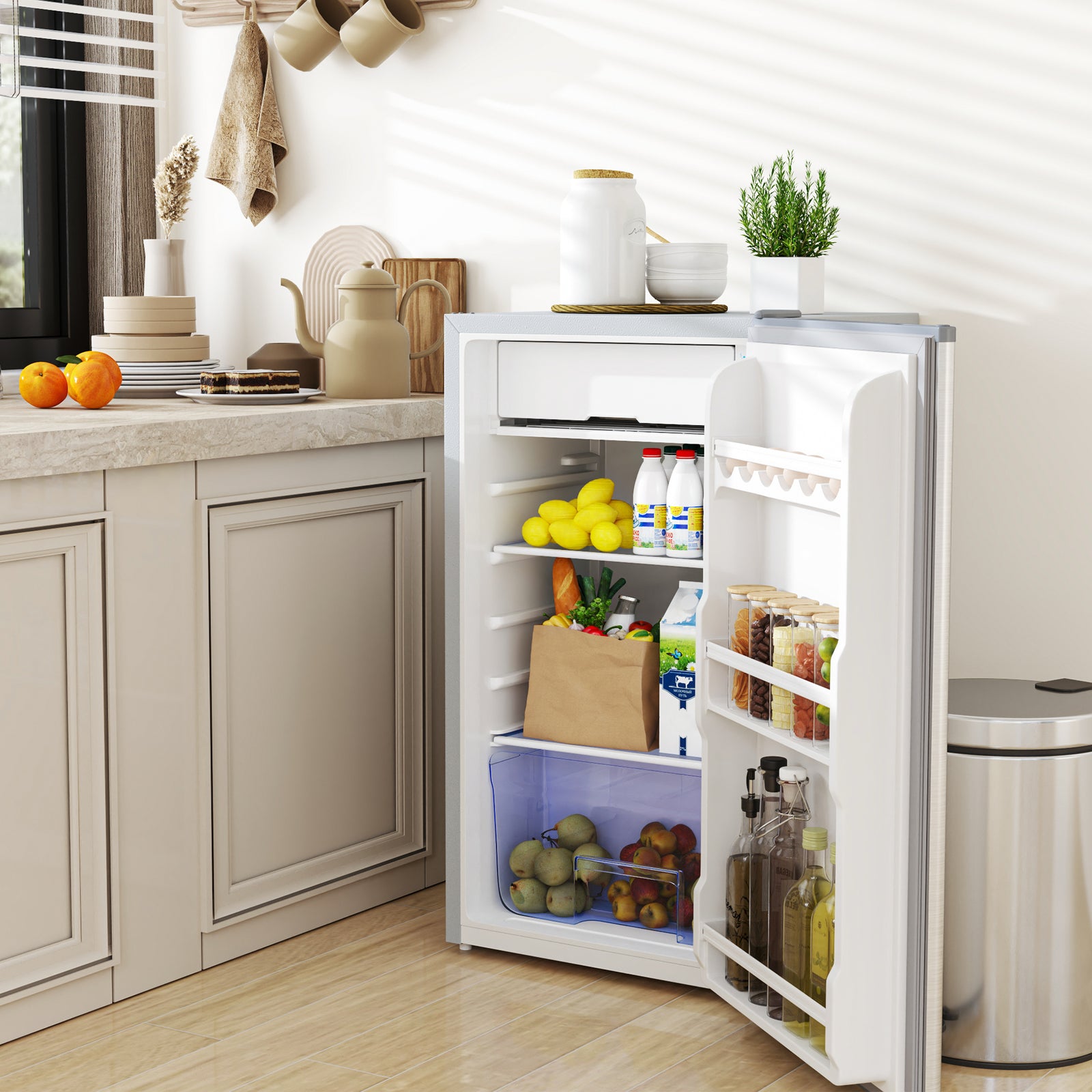 91l Freestanding Under Counter Fridge Silver with Lock | One Size | Silver