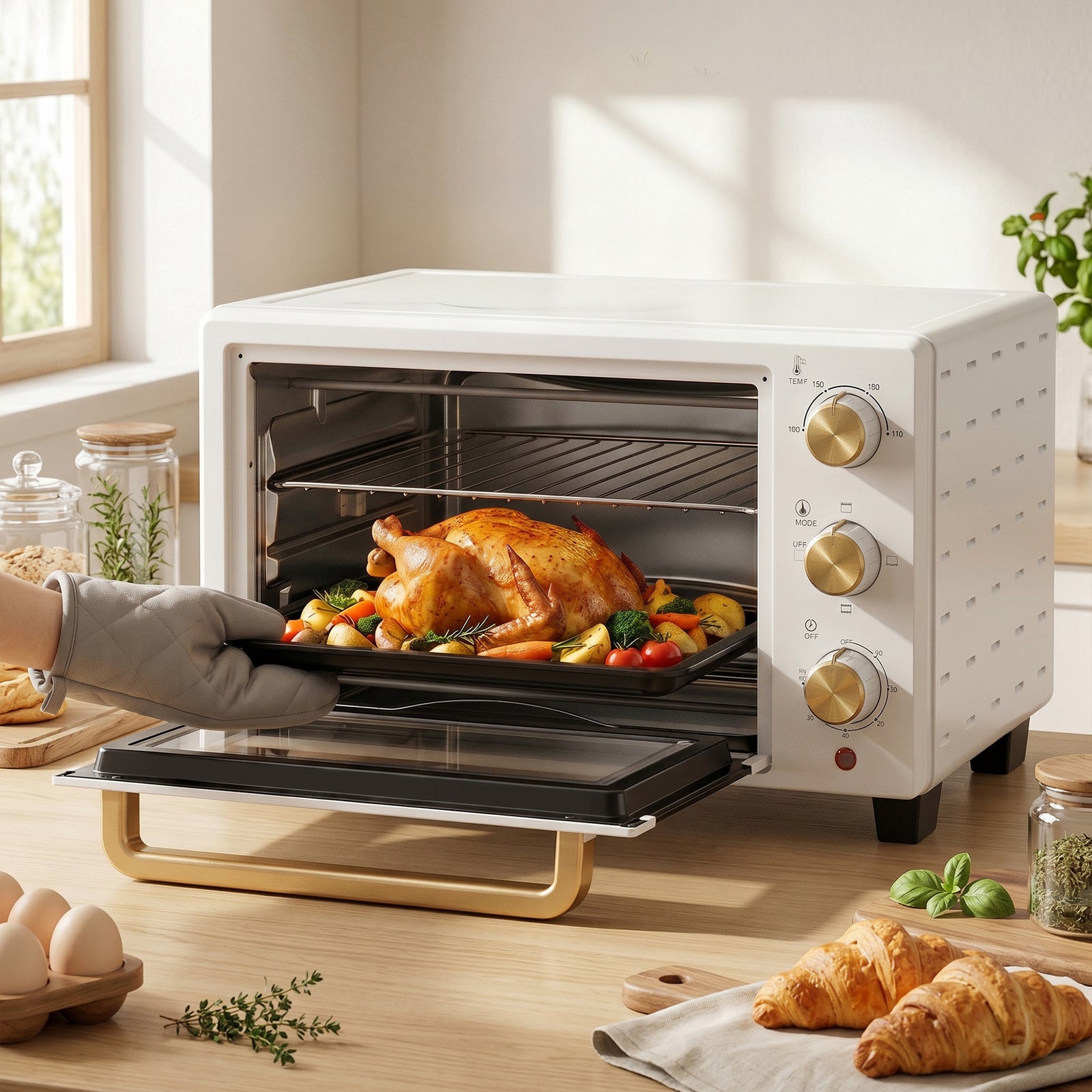 Toaster Oven 21l Electric Grill With Adjustable Temperature | White