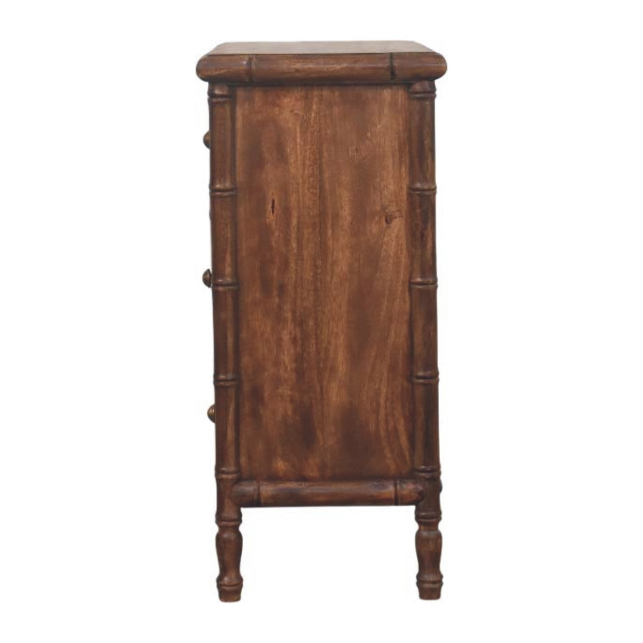 Solid Wood Bamboo Carved Chest, 3 Drawers, Dark Brown
