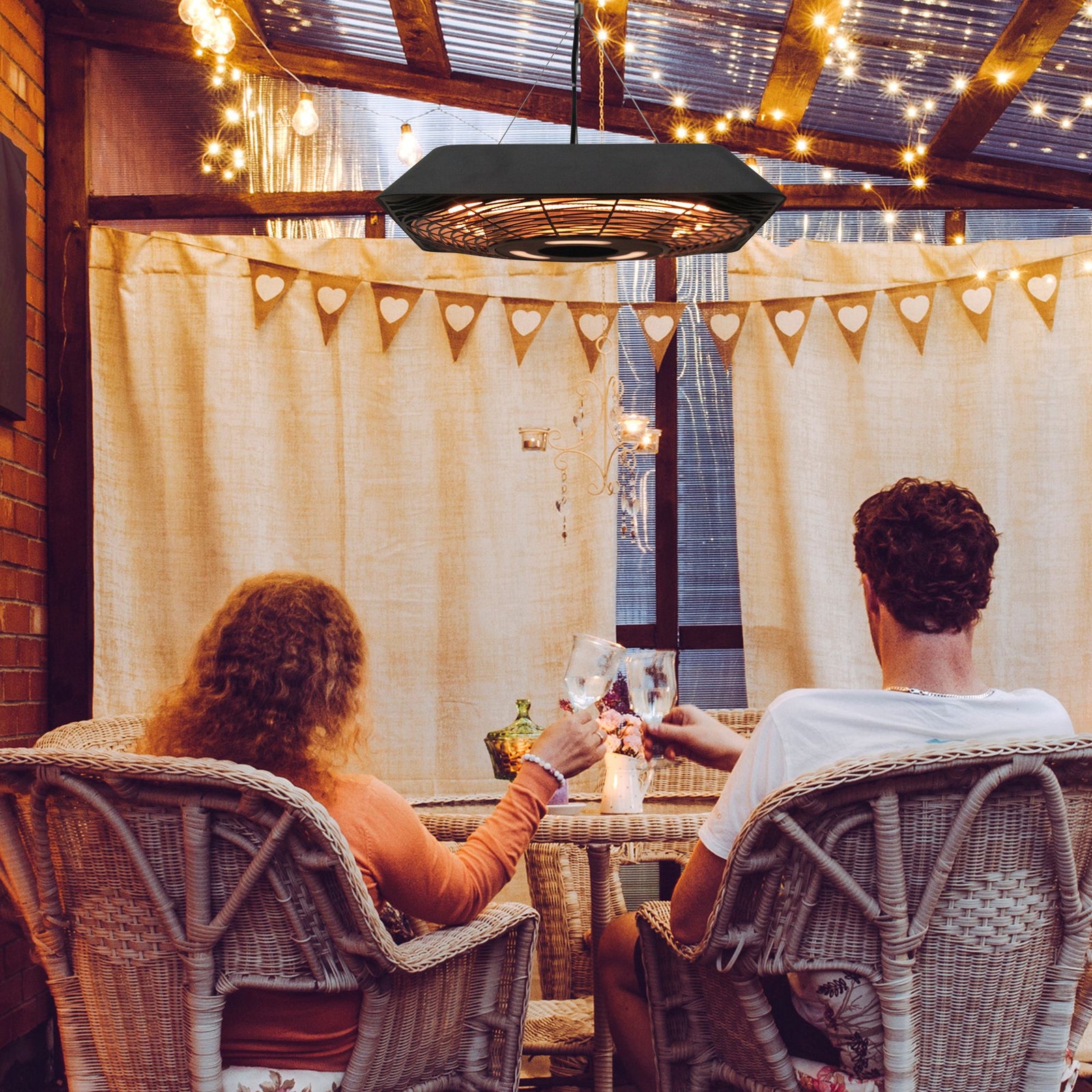 Hanging Patio Heater 2000w W/ Remote, Aluminium