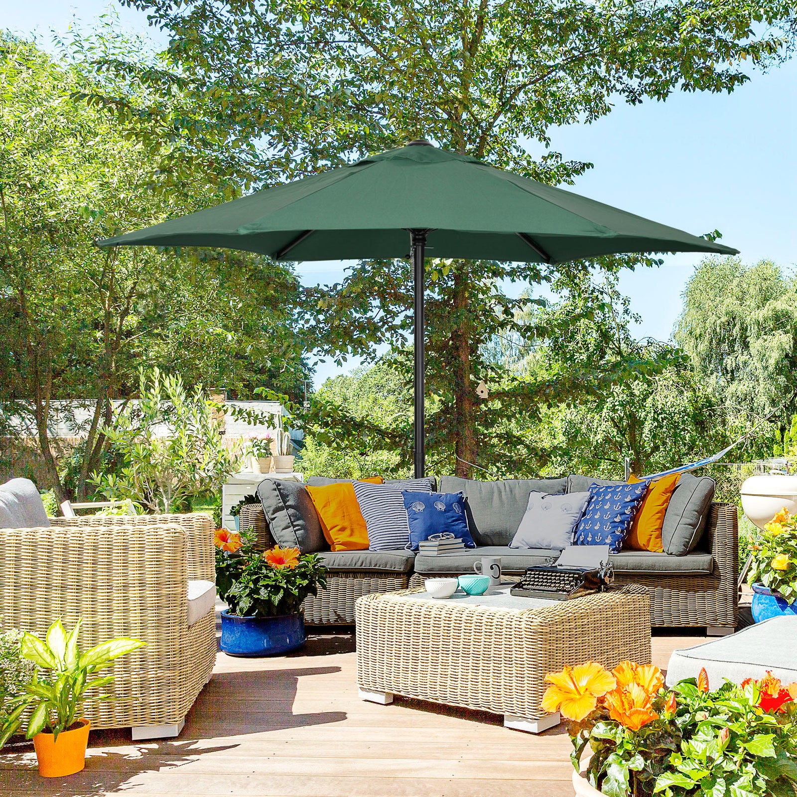 2m Parasol Patio Umbrella With 6 Ribs | Green