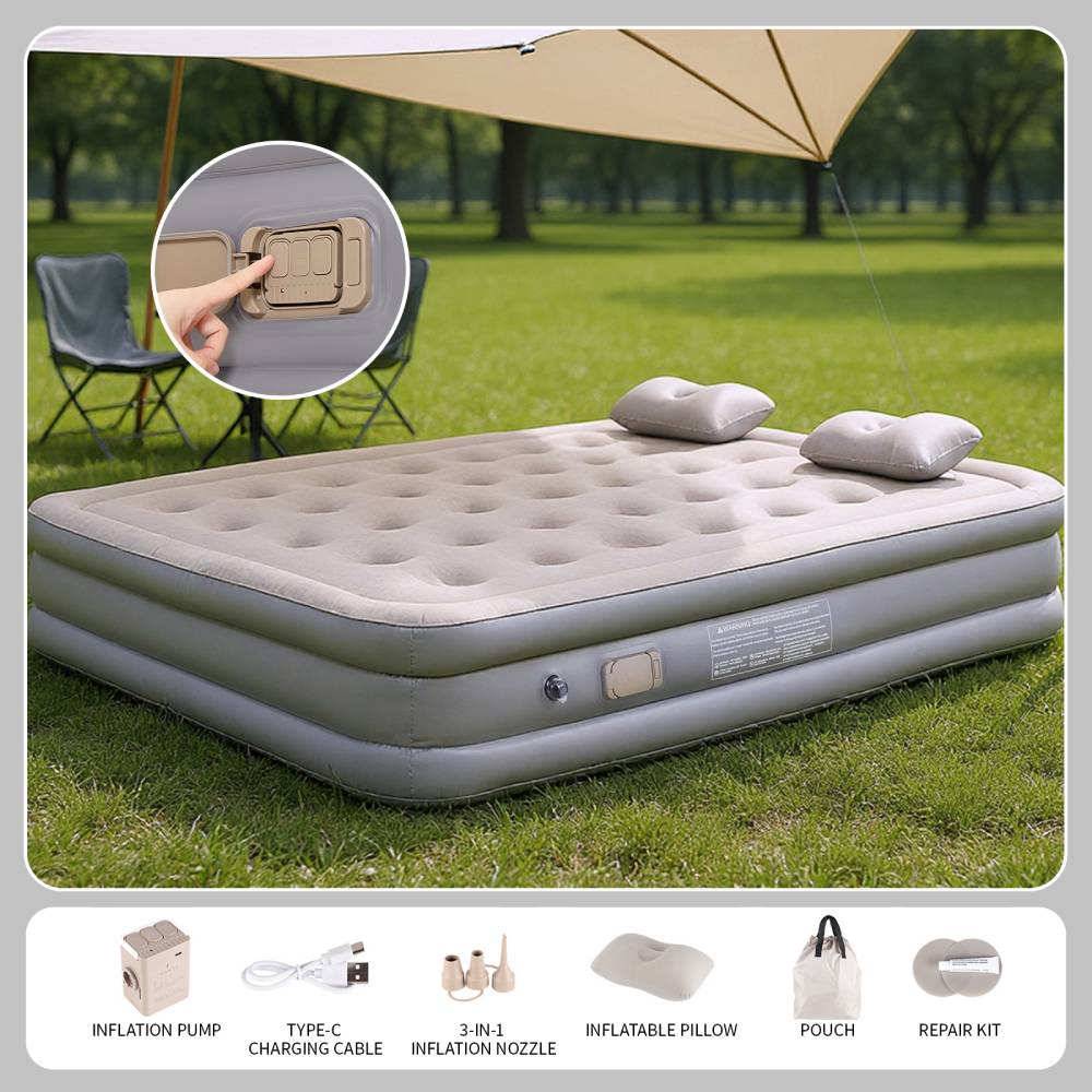 Raised Inflatable Airbed Mattress With Built-in Pump – Includes Pillows | Double