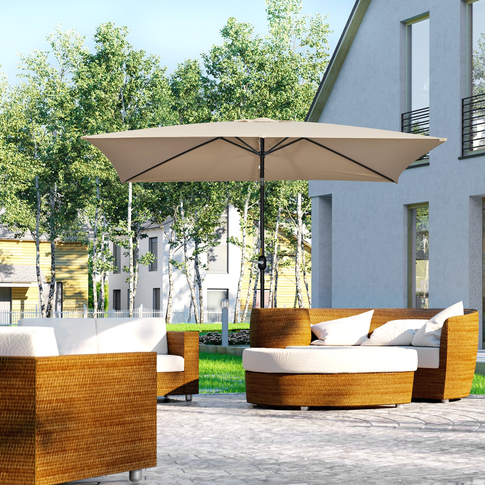 3x2m Patio Umbrella Canopy Tilt Crank | Khaki